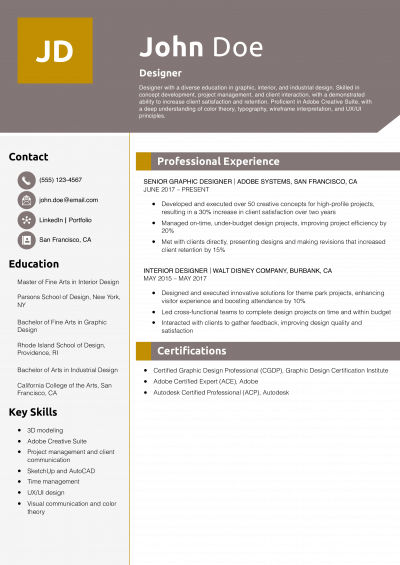 Designer Resume Example