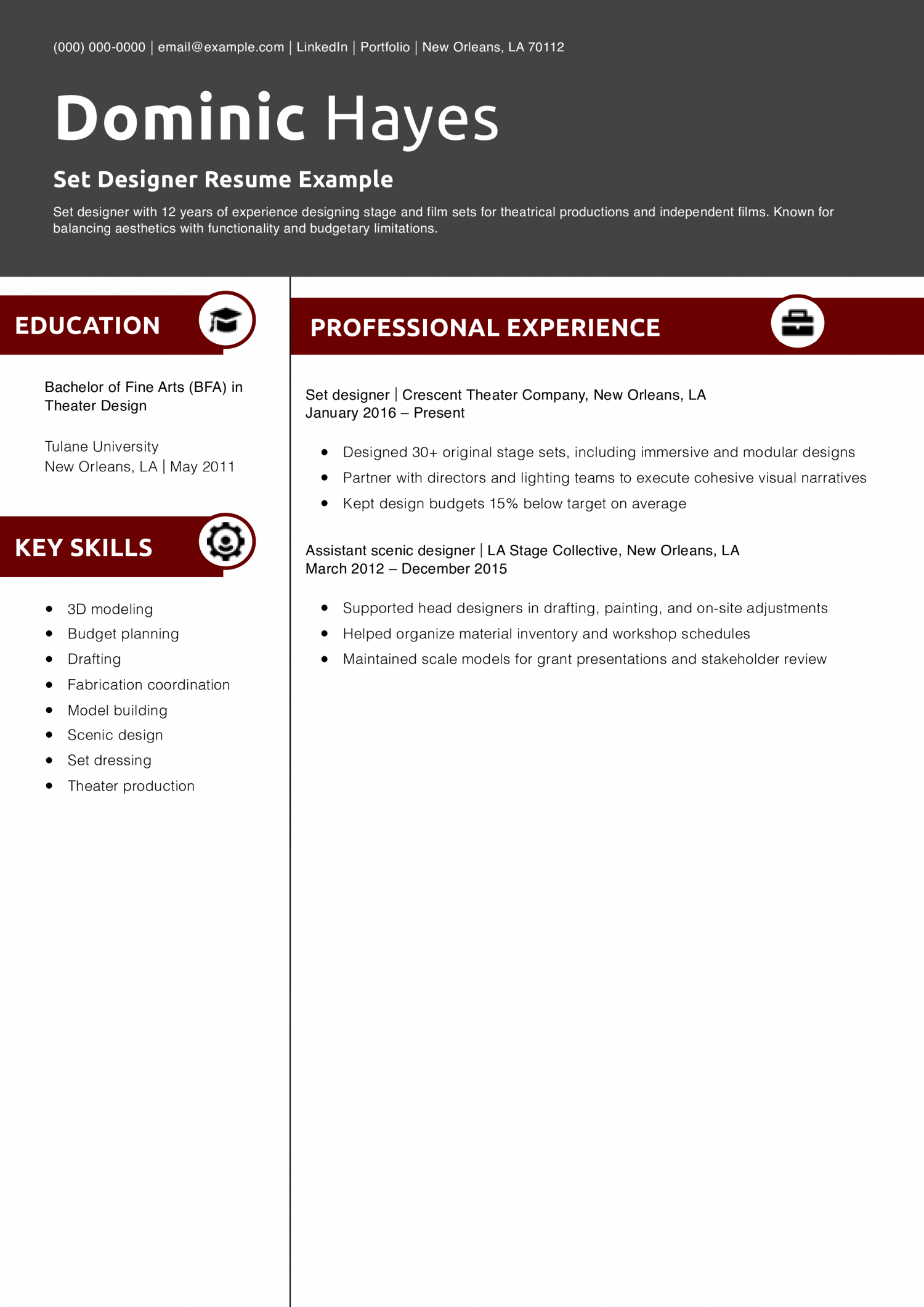 Set Designer Resume Example