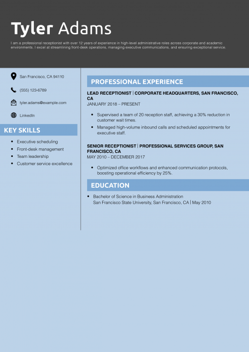 Professional Receptionist Resume Example
