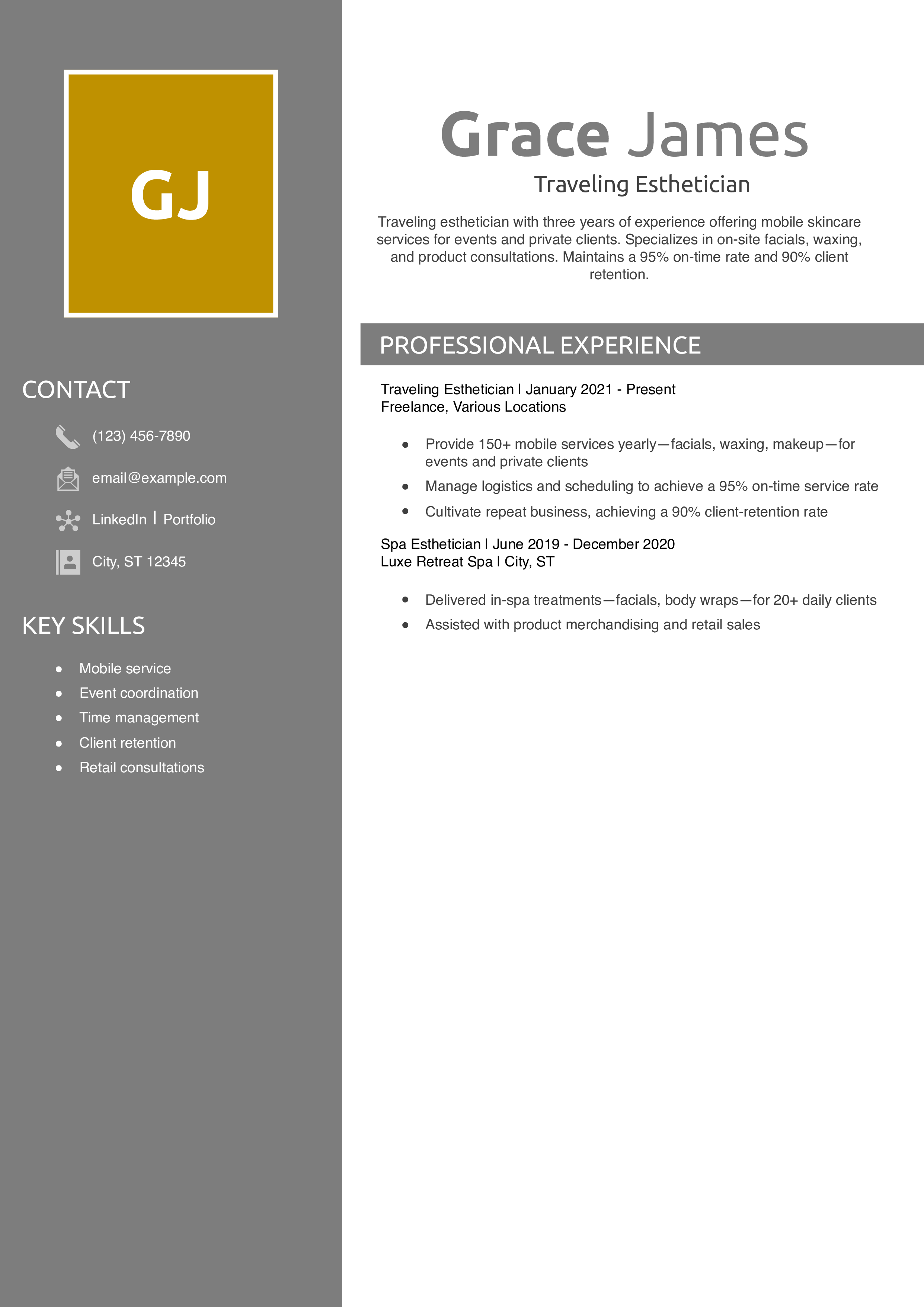 Traveling Esthetician Resume Example