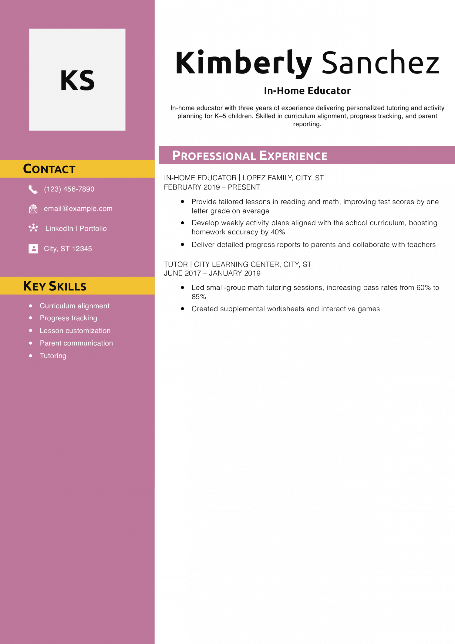 In-Home Educator Resume Example