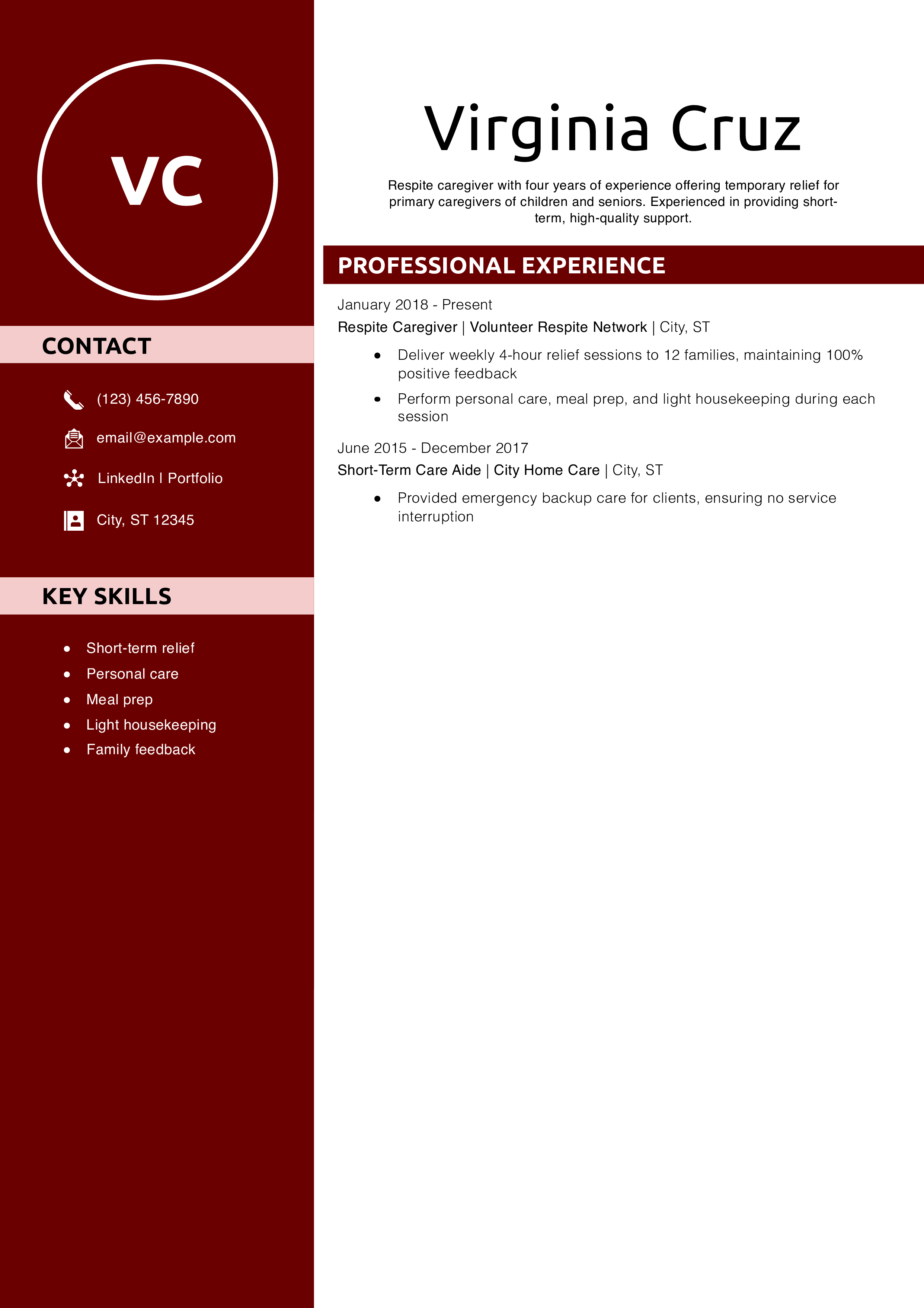 Autism Support Caregiver Resume Example