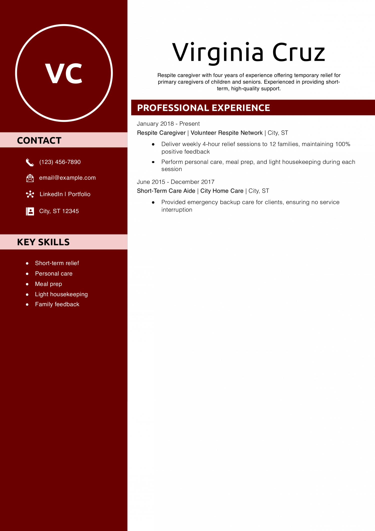Autism Support Caregiver Resume Example