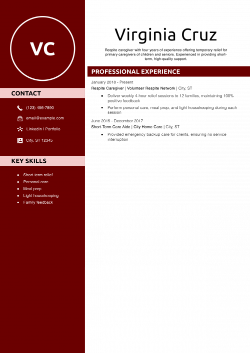 Autism Support Caregiver Resume Example