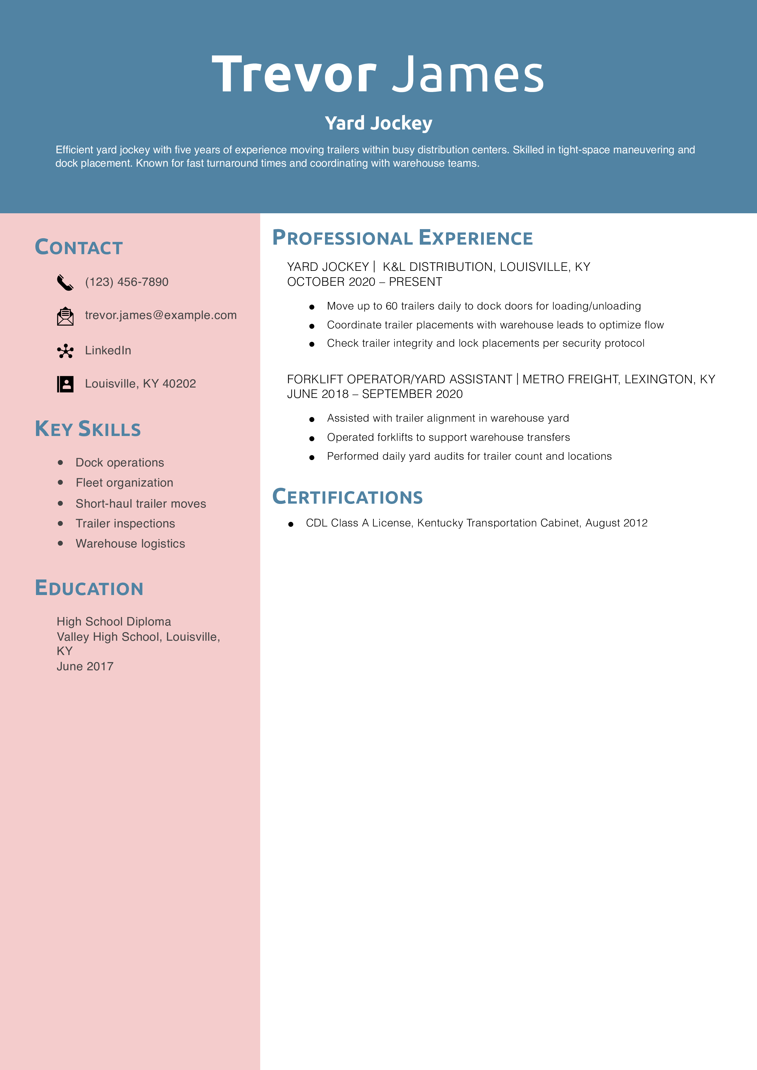 Yard Jockey Resume