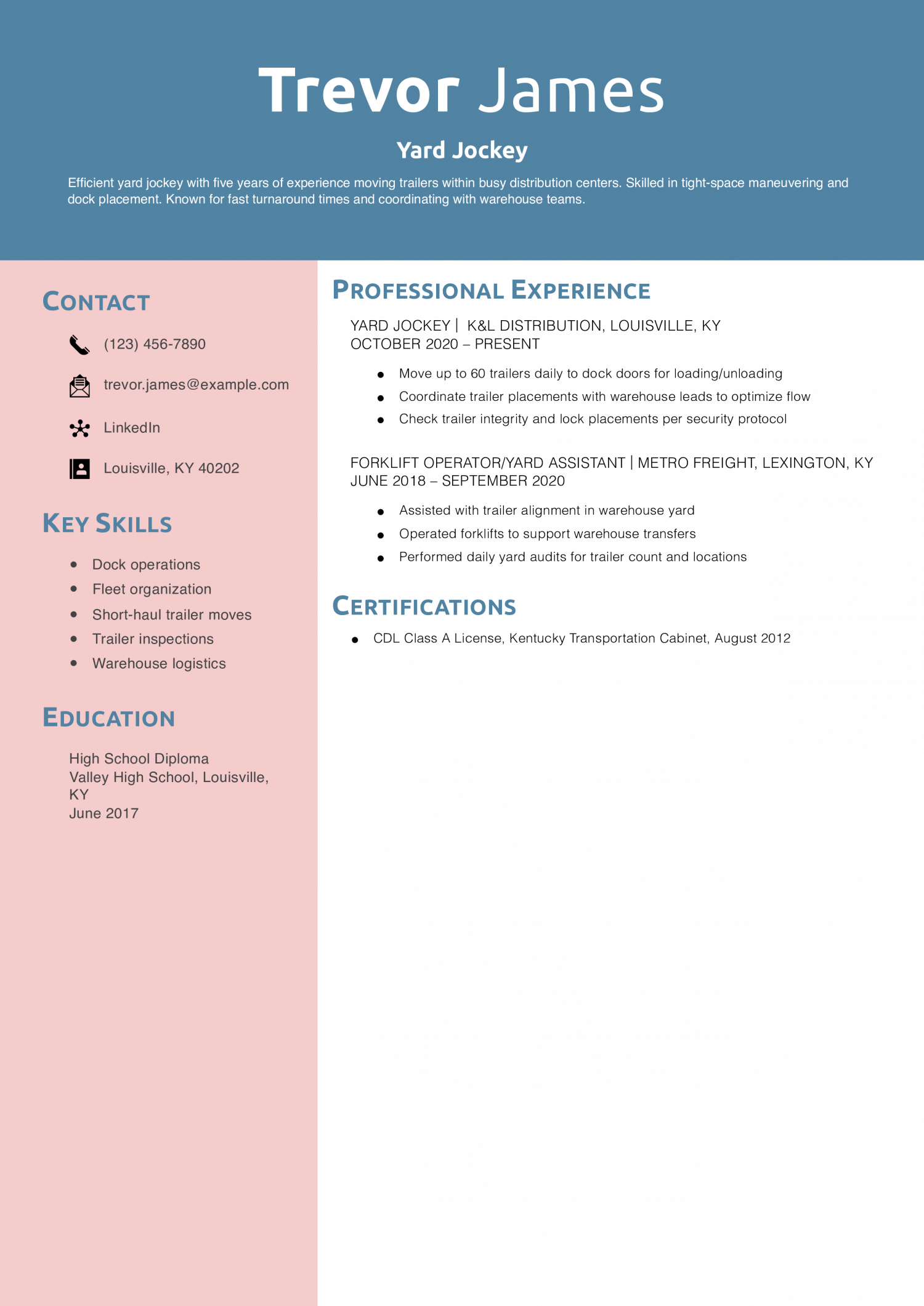Yard Jockey Resume