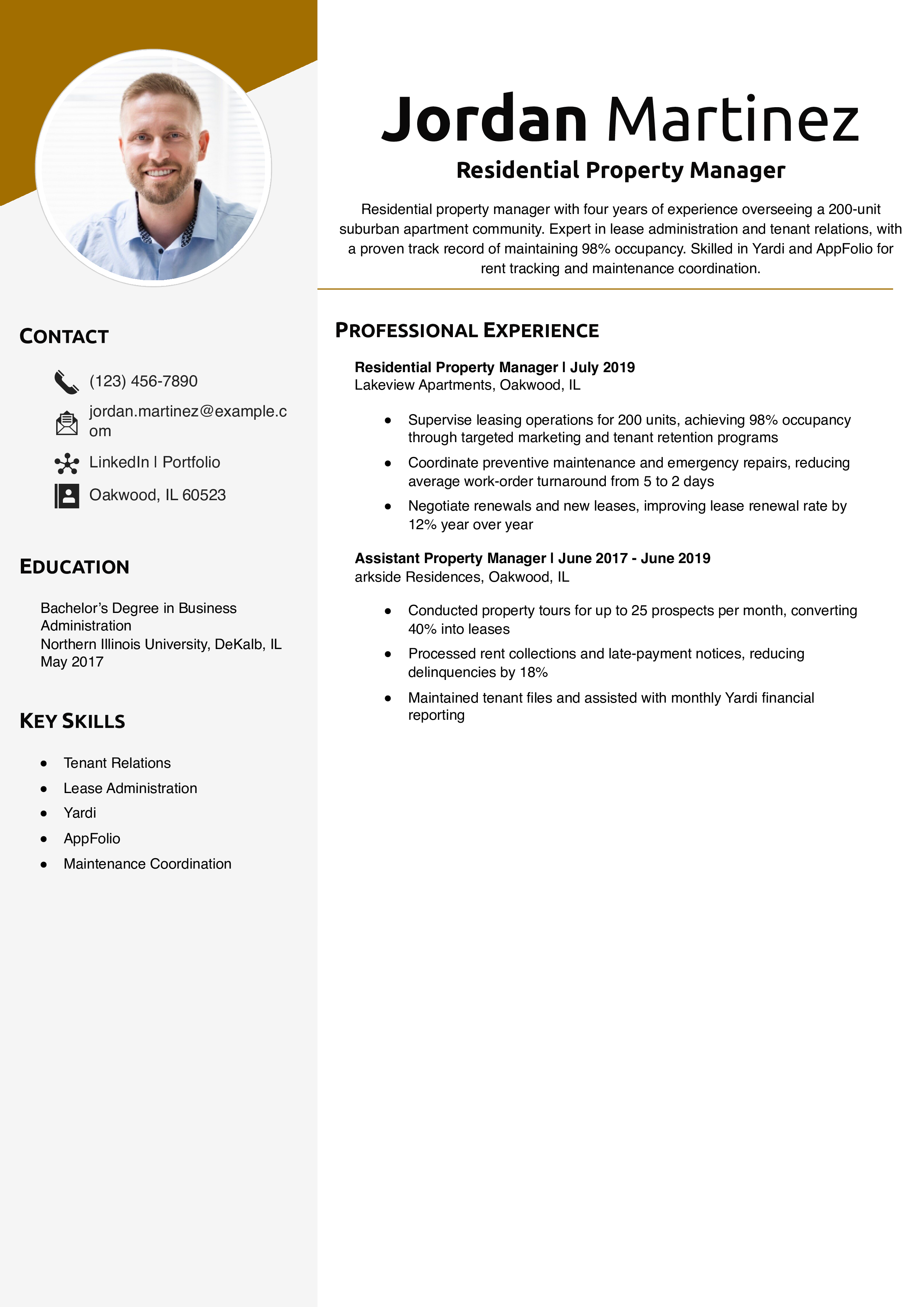 Residential Property Manager Resume Example