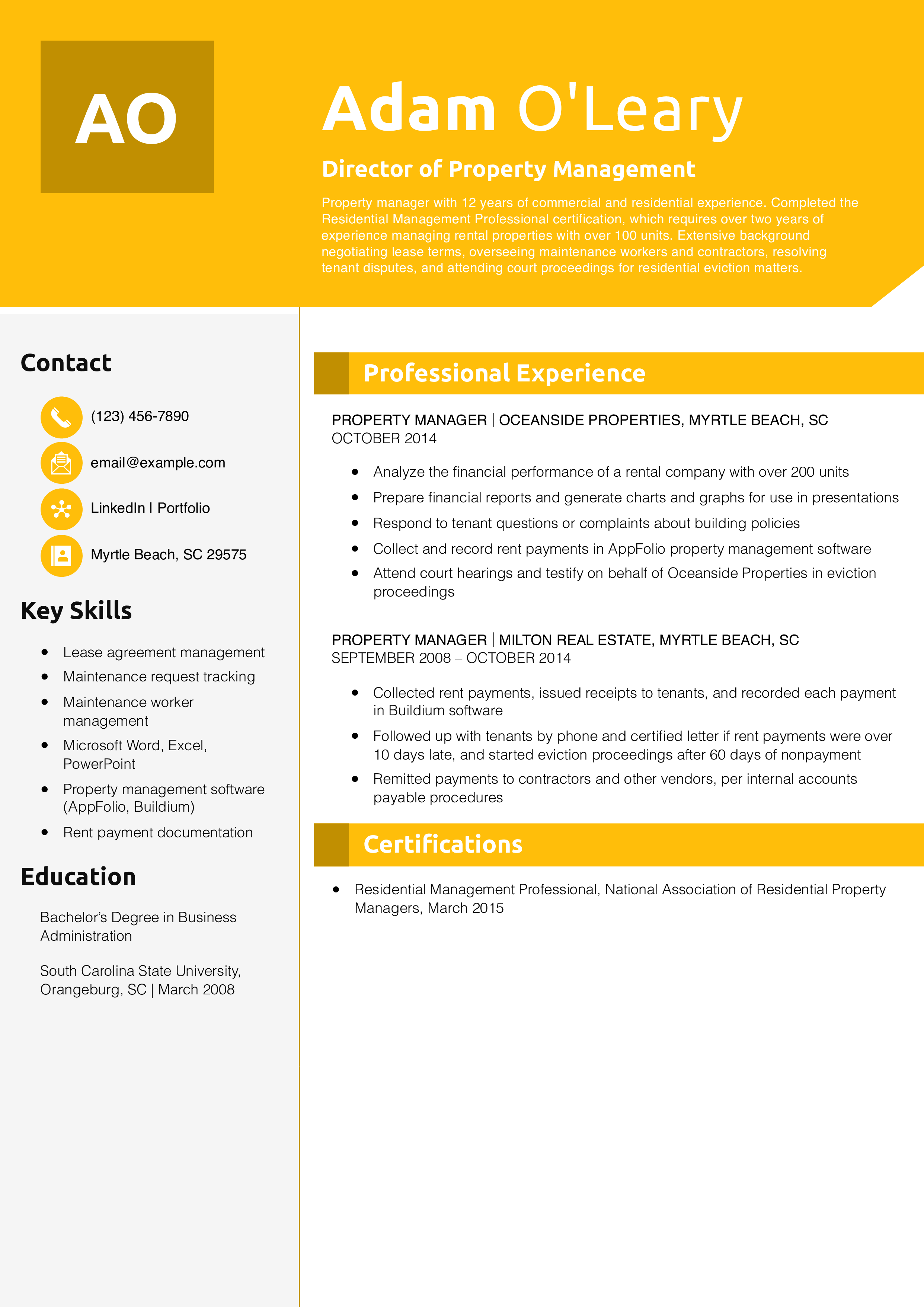 Director of Property Management Resume Example