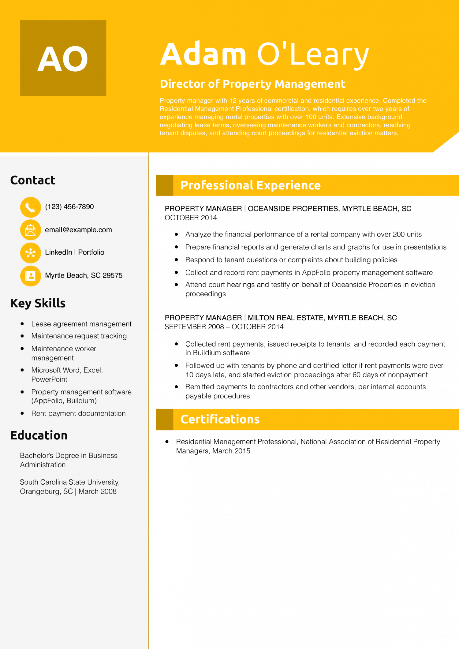 Director of Property Management Resume Example