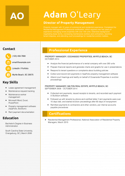 Director of Property Management Resume Example