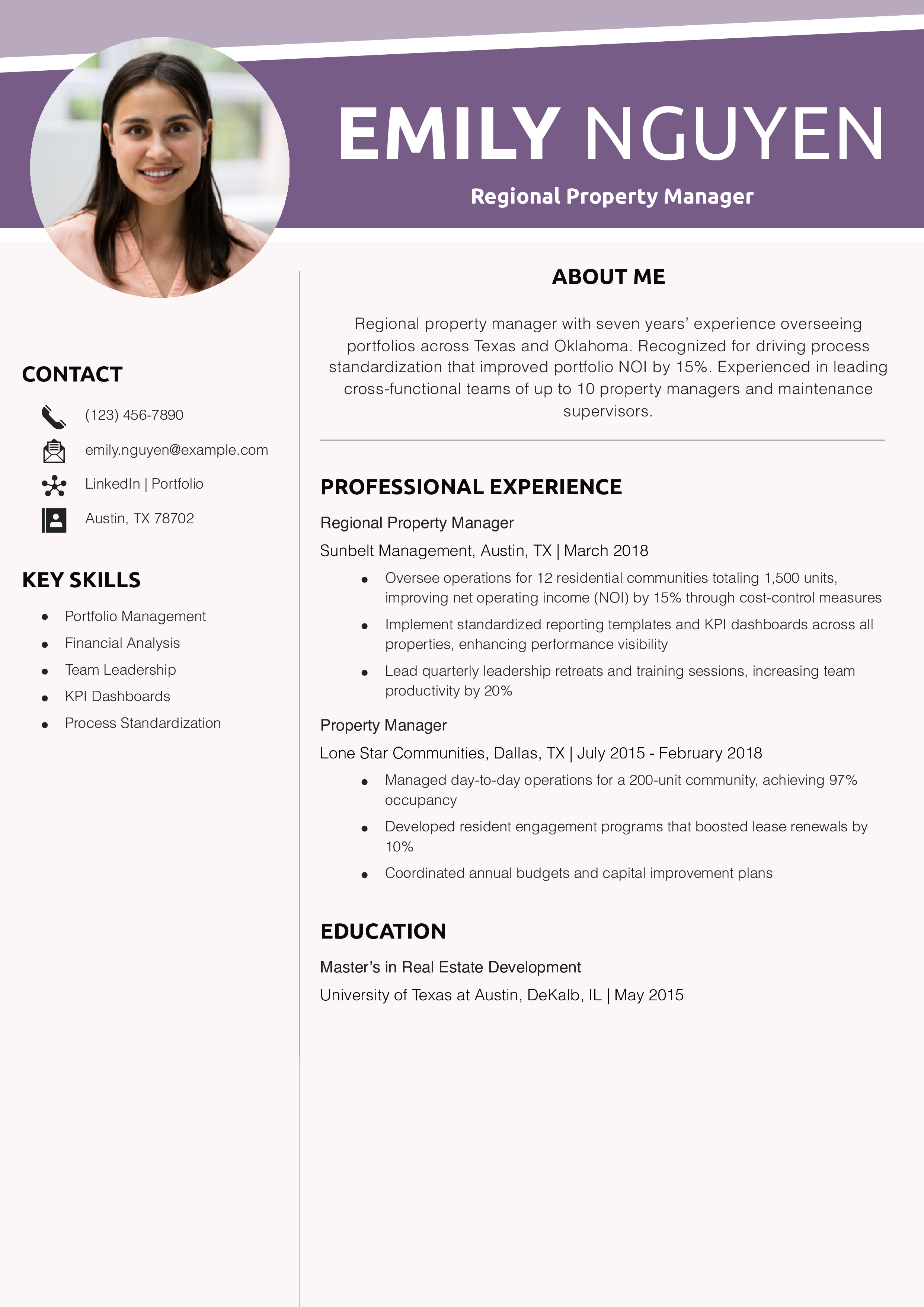Regional Property Manager Resume Example