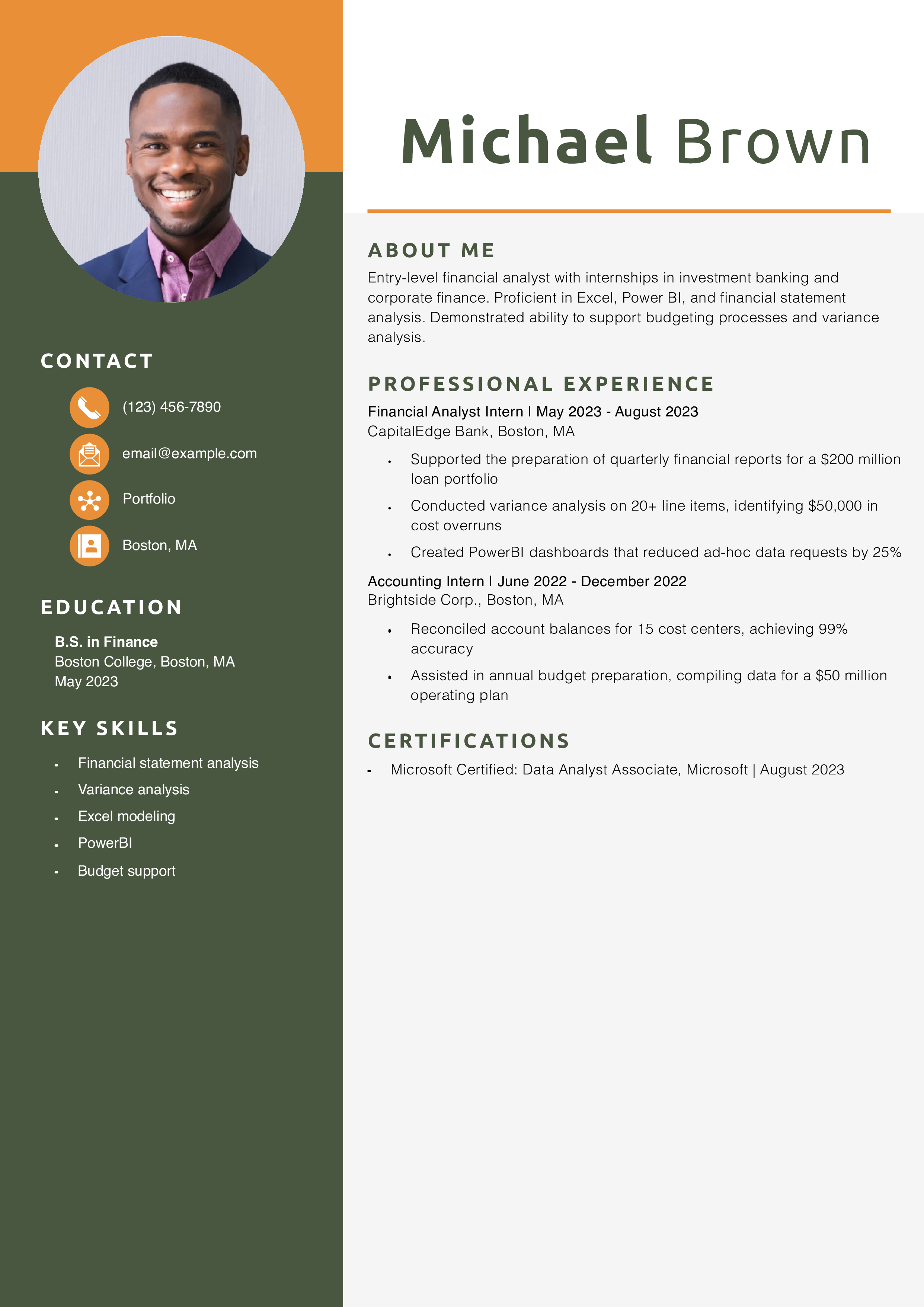 Entry-Level Financial Analyst Resume Example 