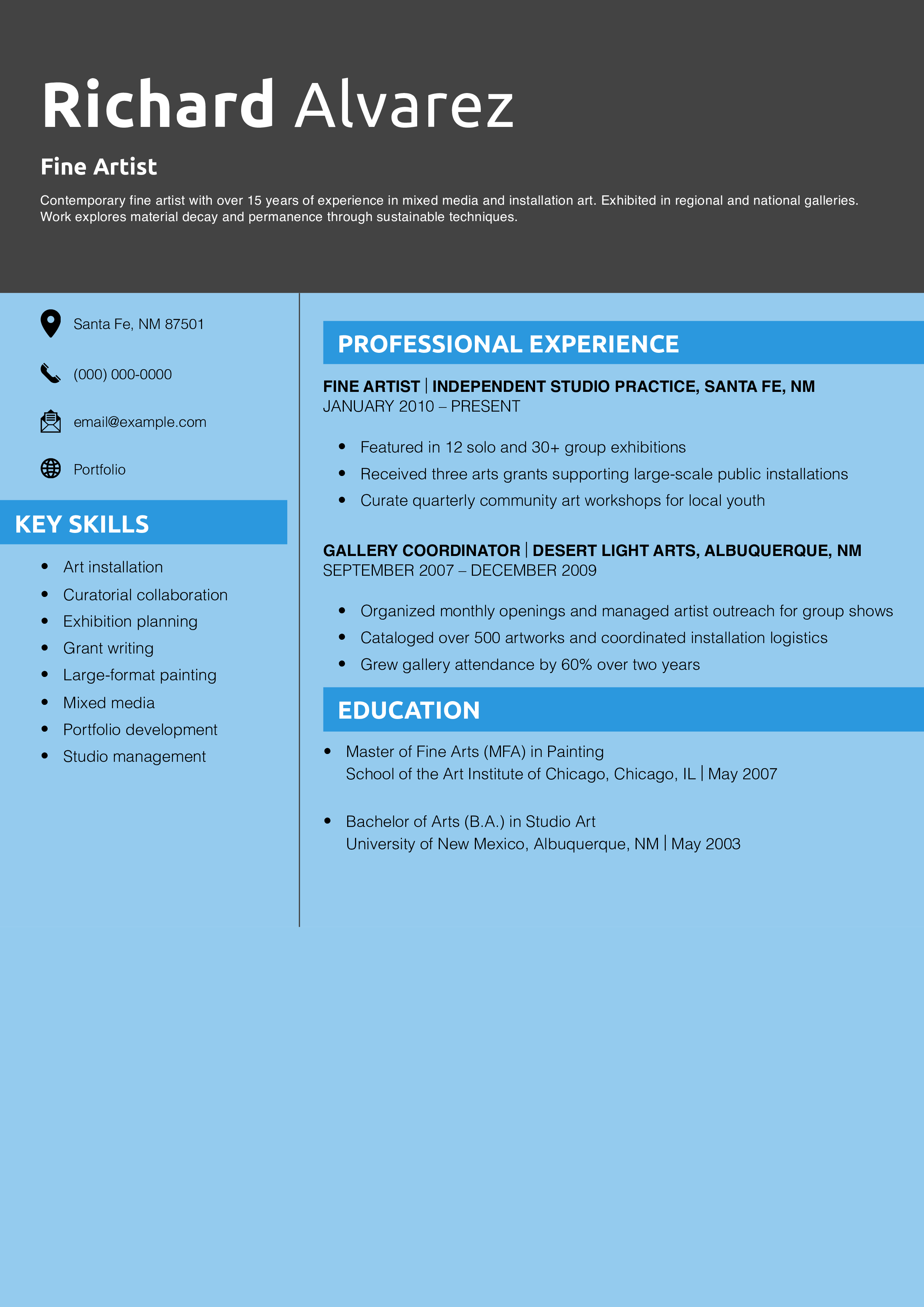 Fine Artist Resume Example