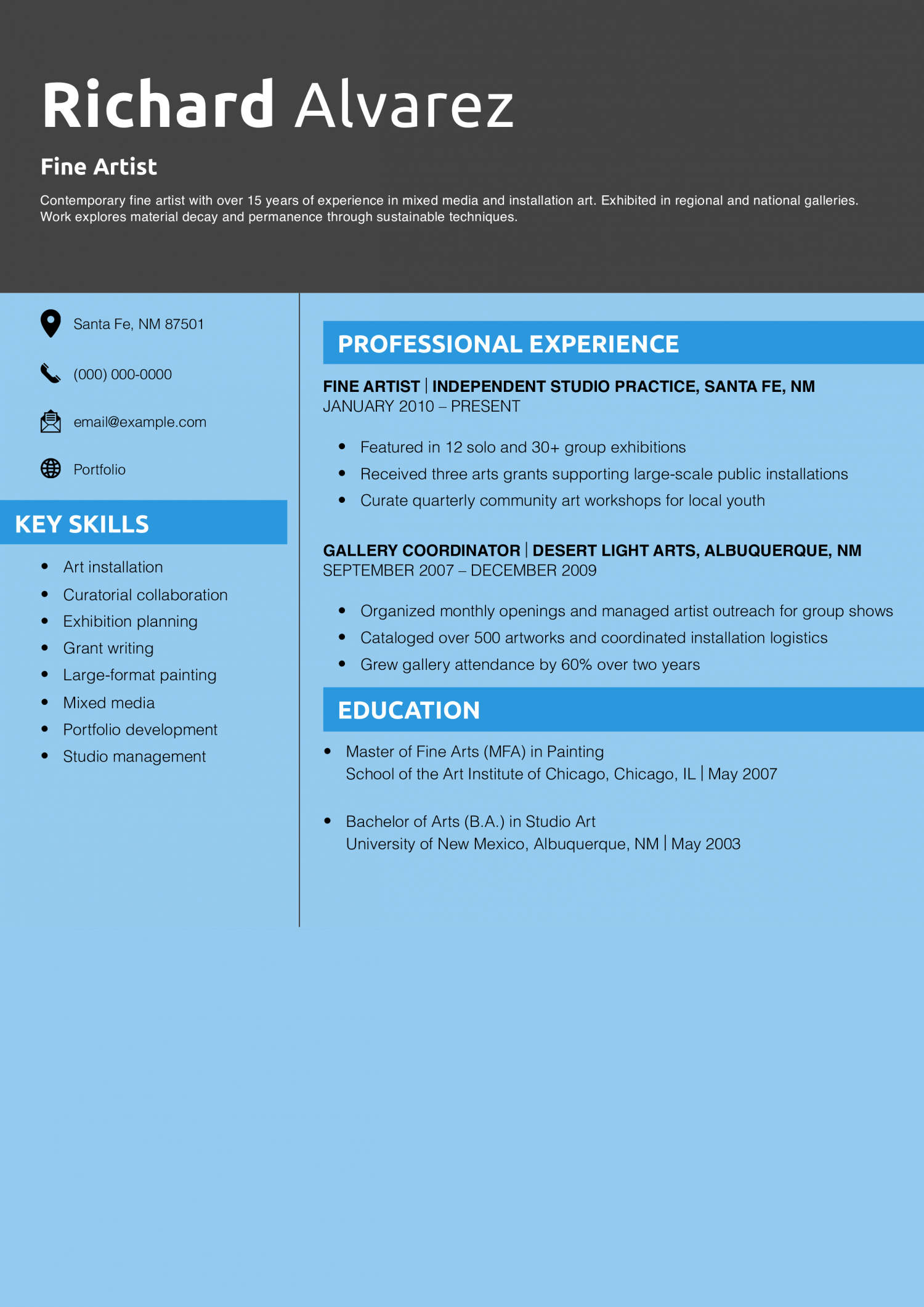 Fine Artist Resume Example