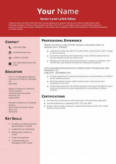 Senior-Level LaTeX Editor Resume Example