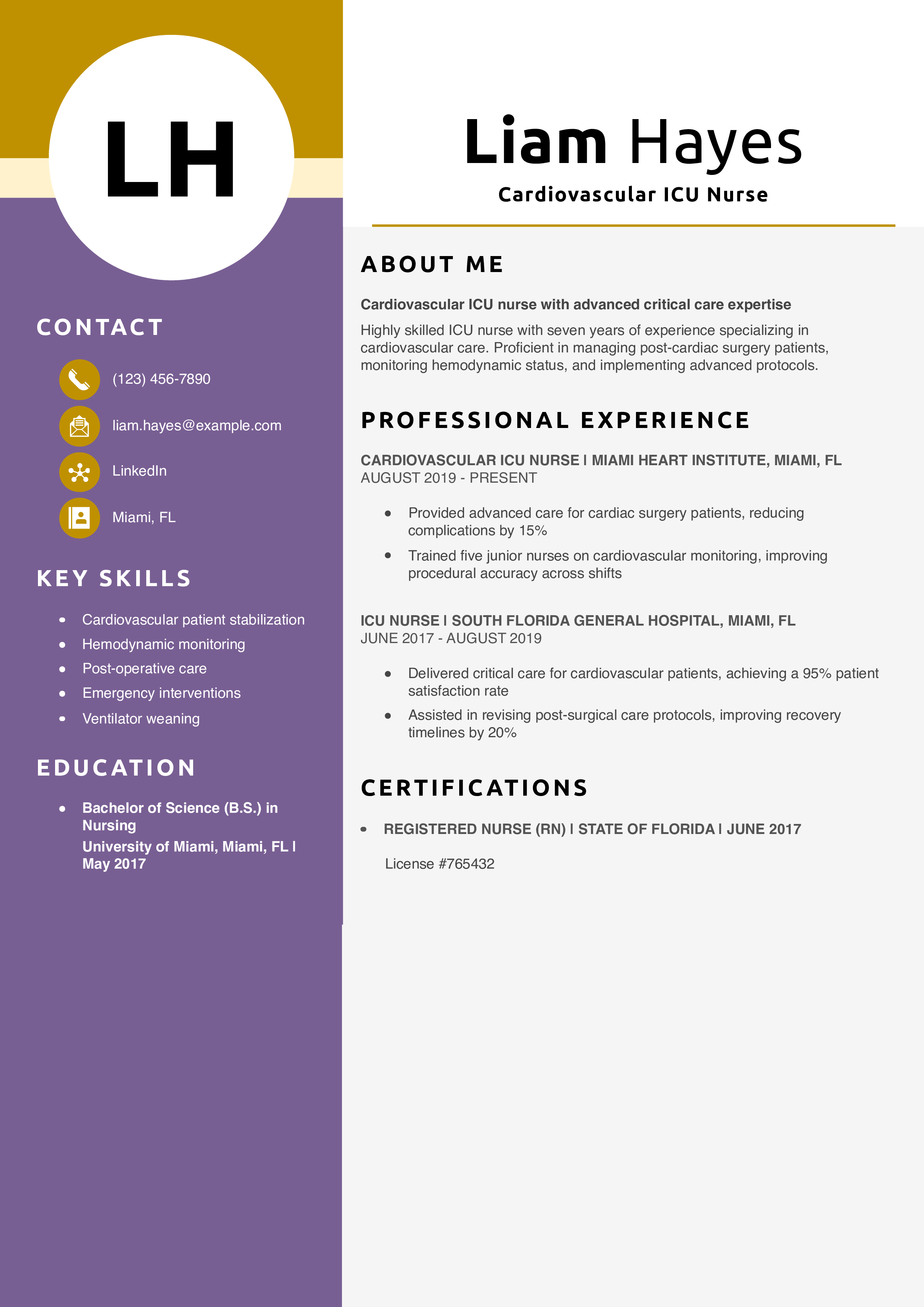 Cardiovascular ICU Nurse Resume