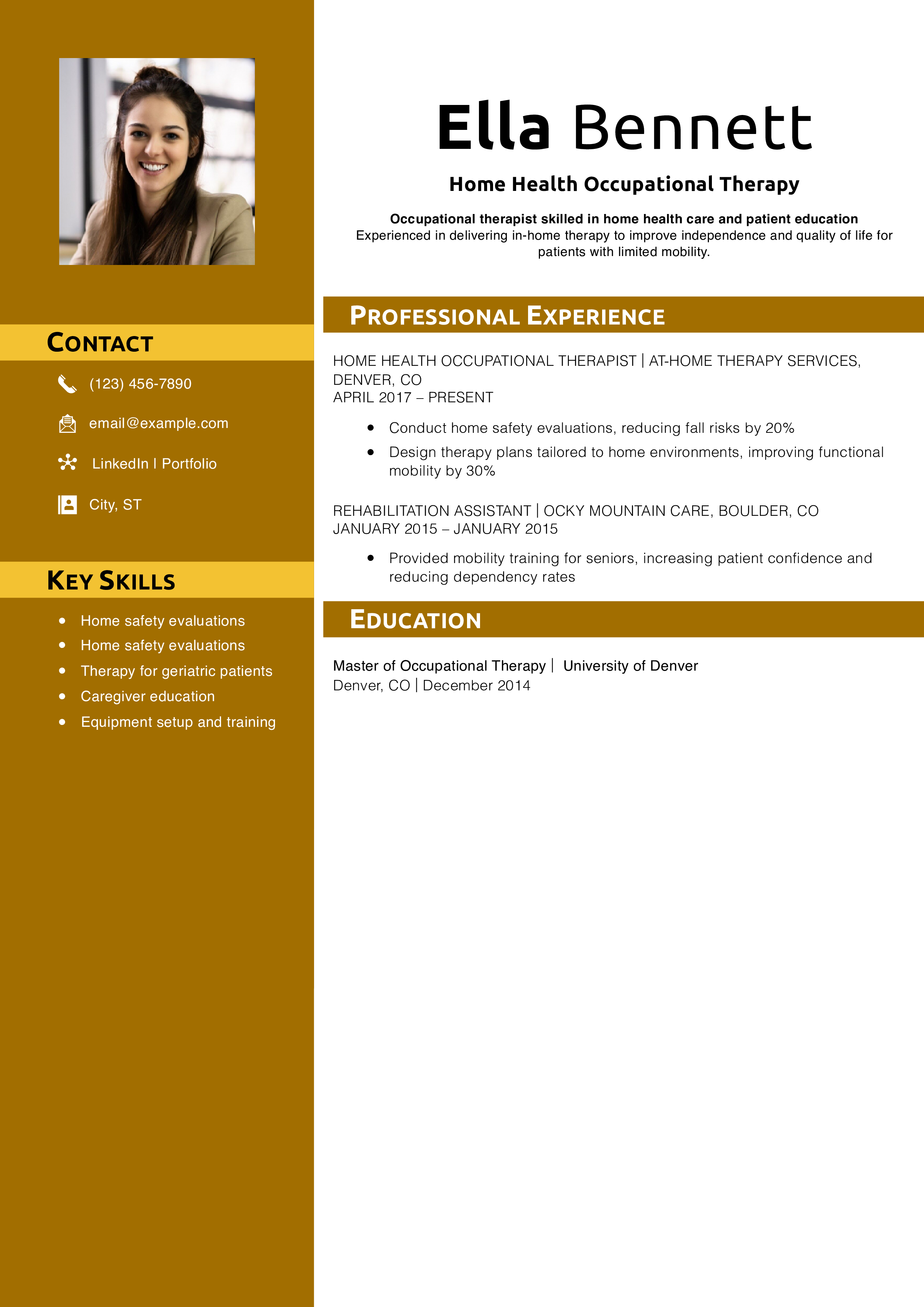 Home Health Occupational Therapy Resume