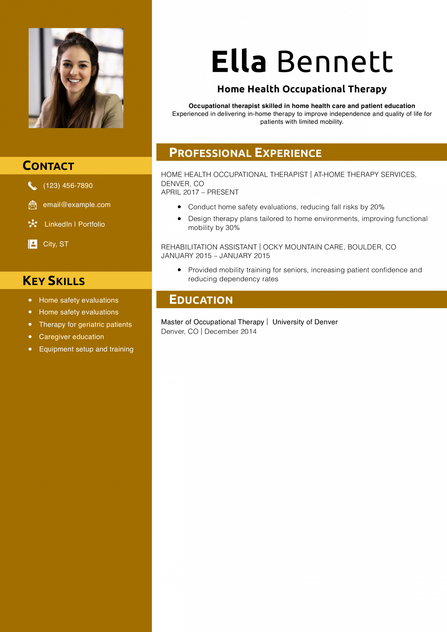 Home Health Occupational Therapy Resume