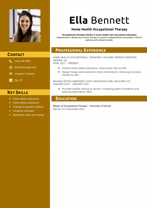 Home Health Occupational Therapy Resume
