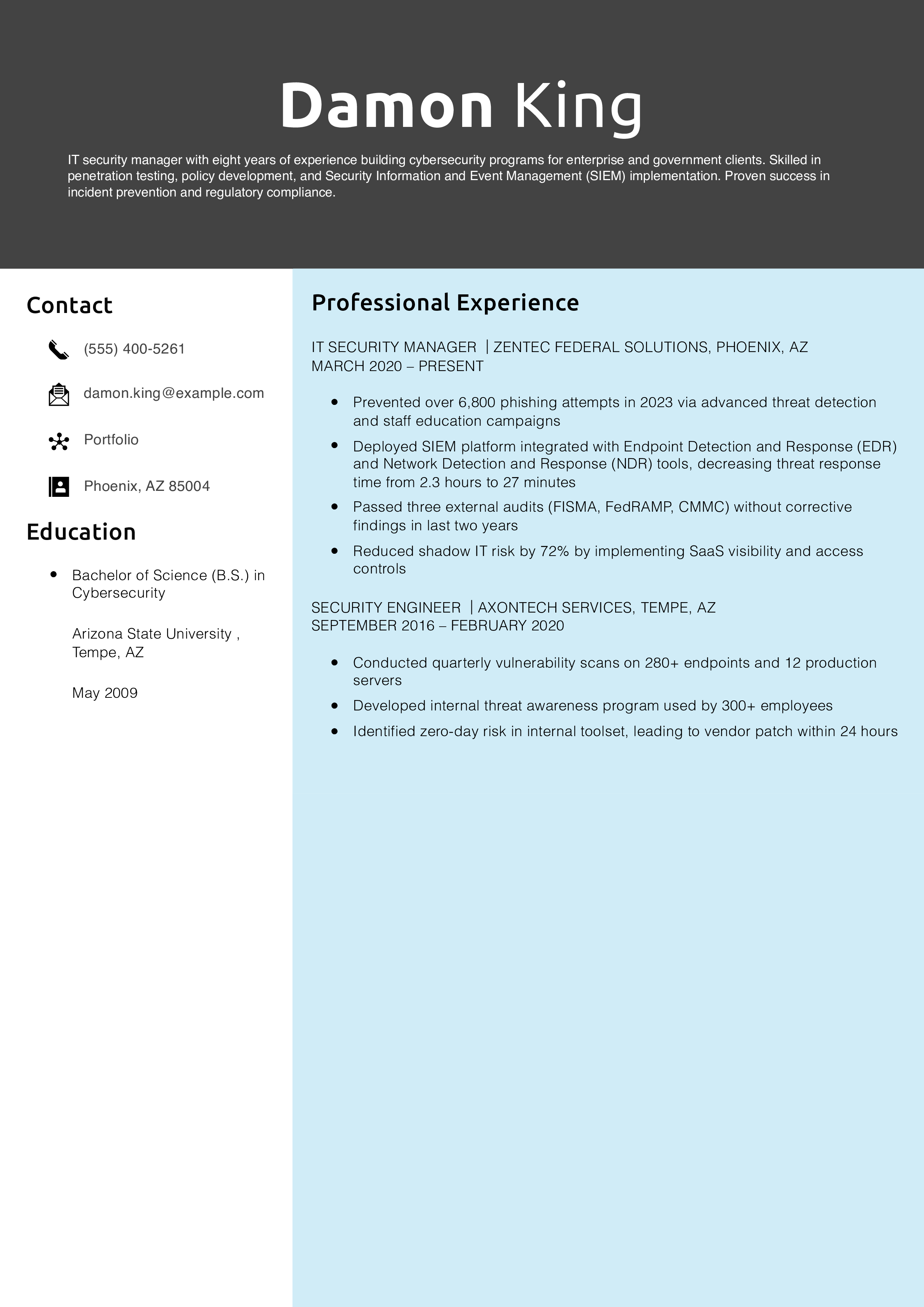 IT Security Manager Resume Example