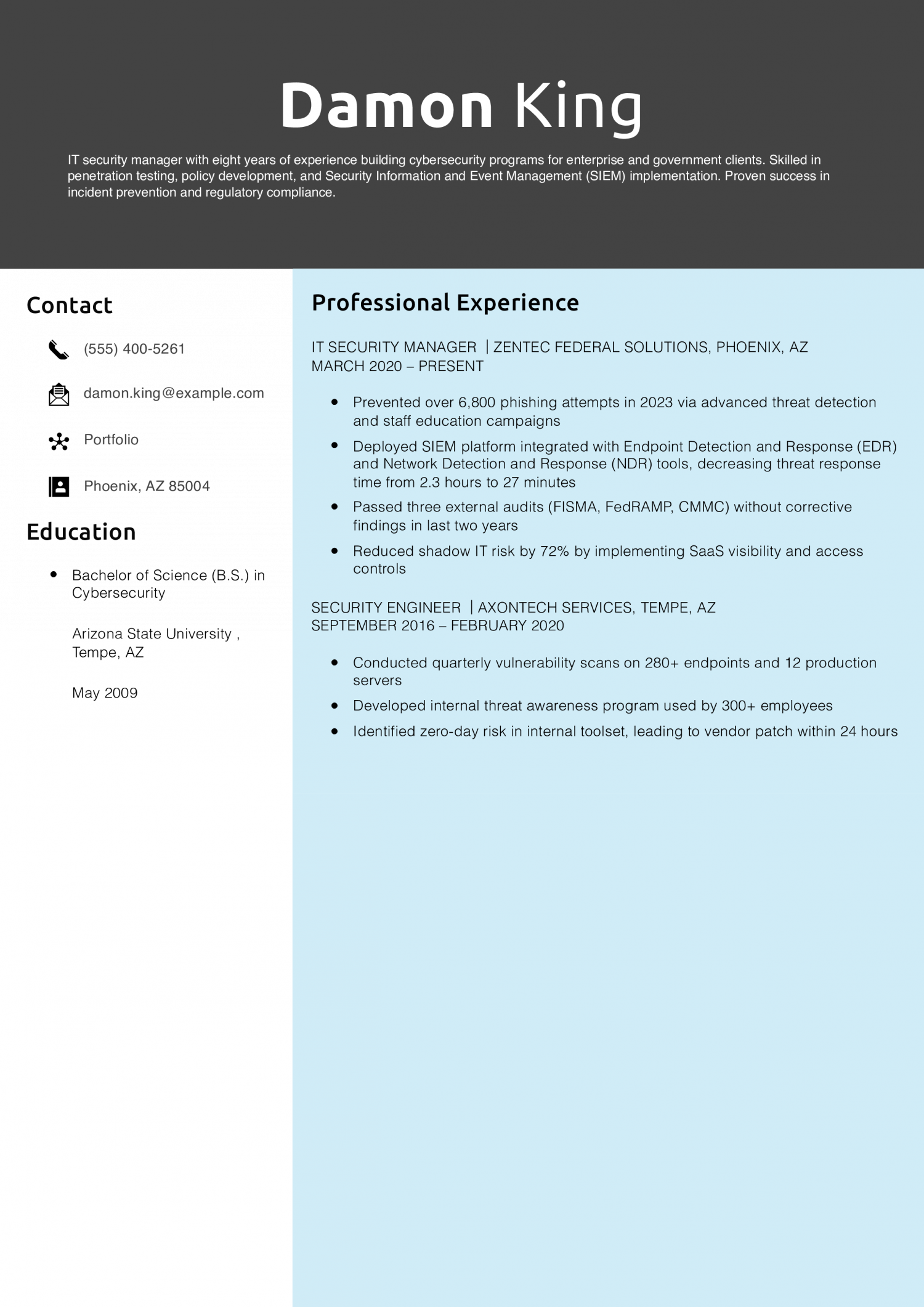 IT Security Manager Resume Example