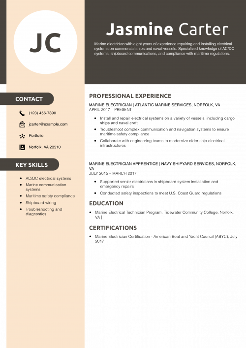 Marine Electrician Resume Example
