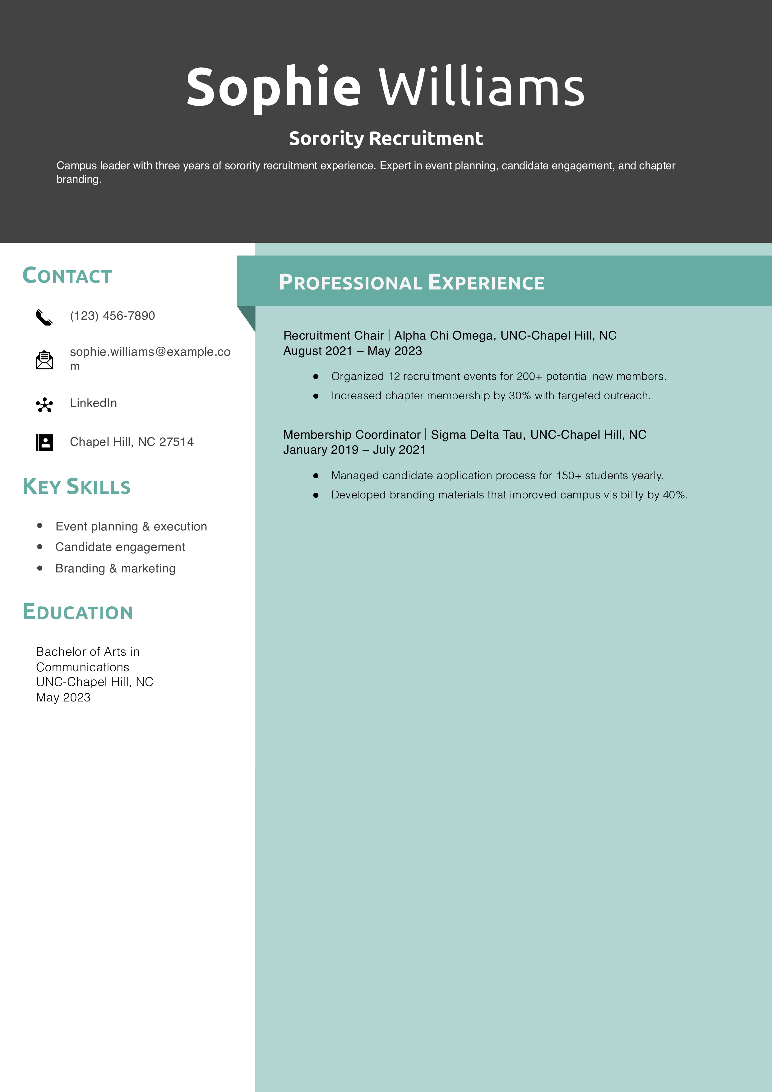 Sorority Recruitment Resume Example