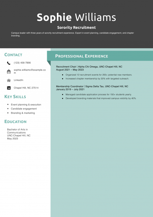 Sorority Recruitment Resume Example