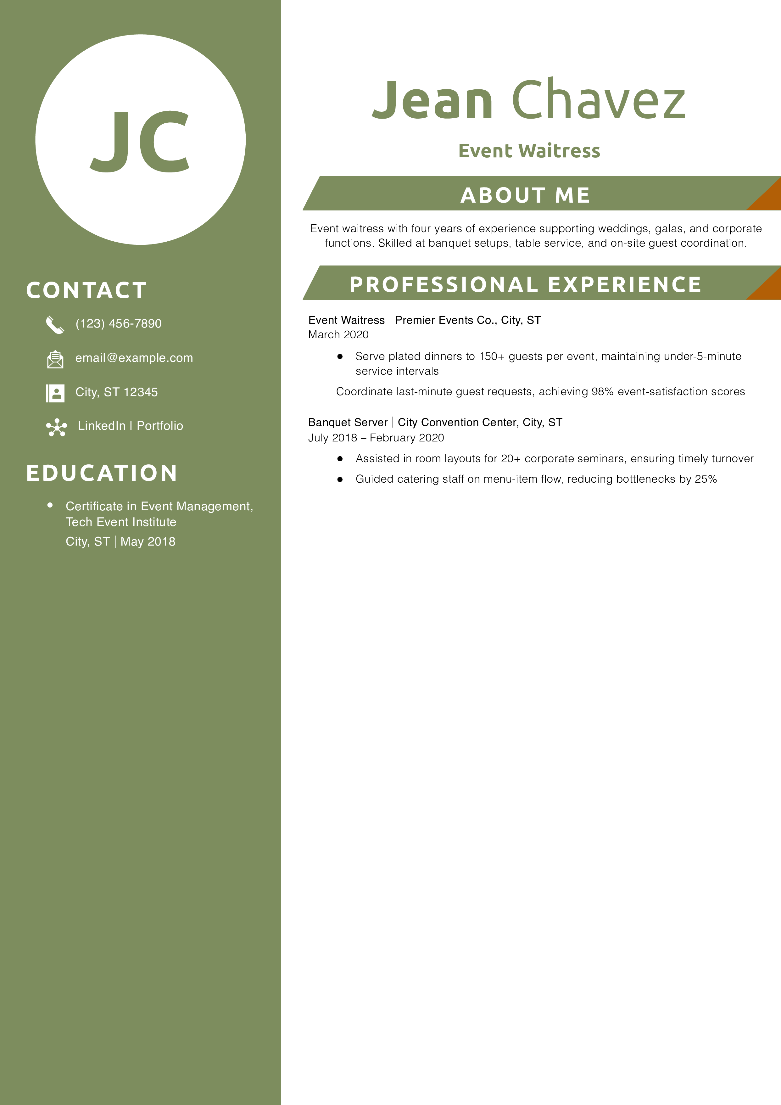 Event Waitress Resume Example