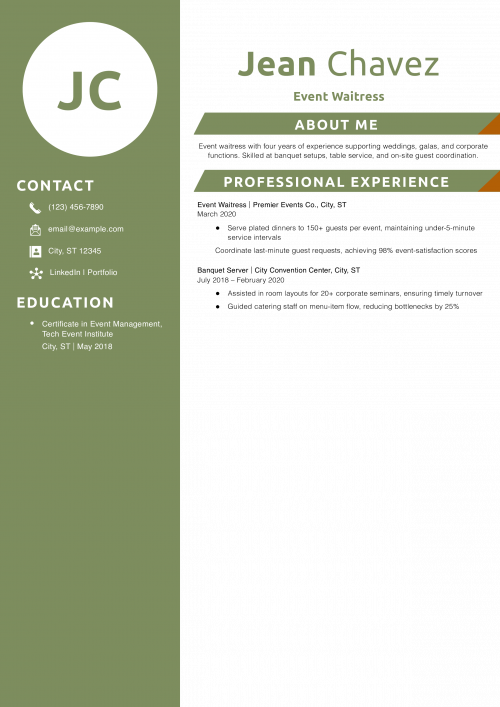 Event Waitress Resume Example