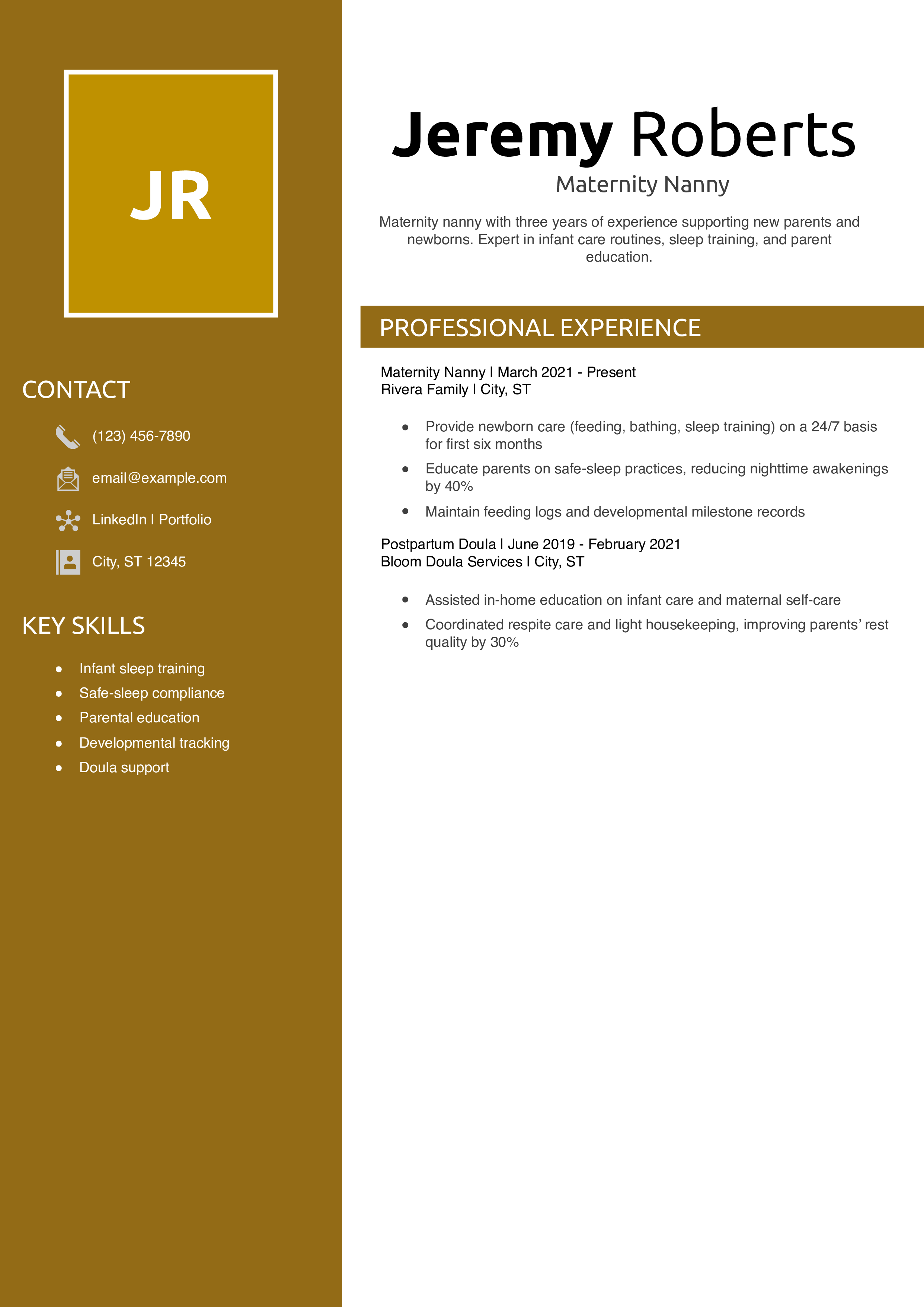 Maternity Nanny Resume Example