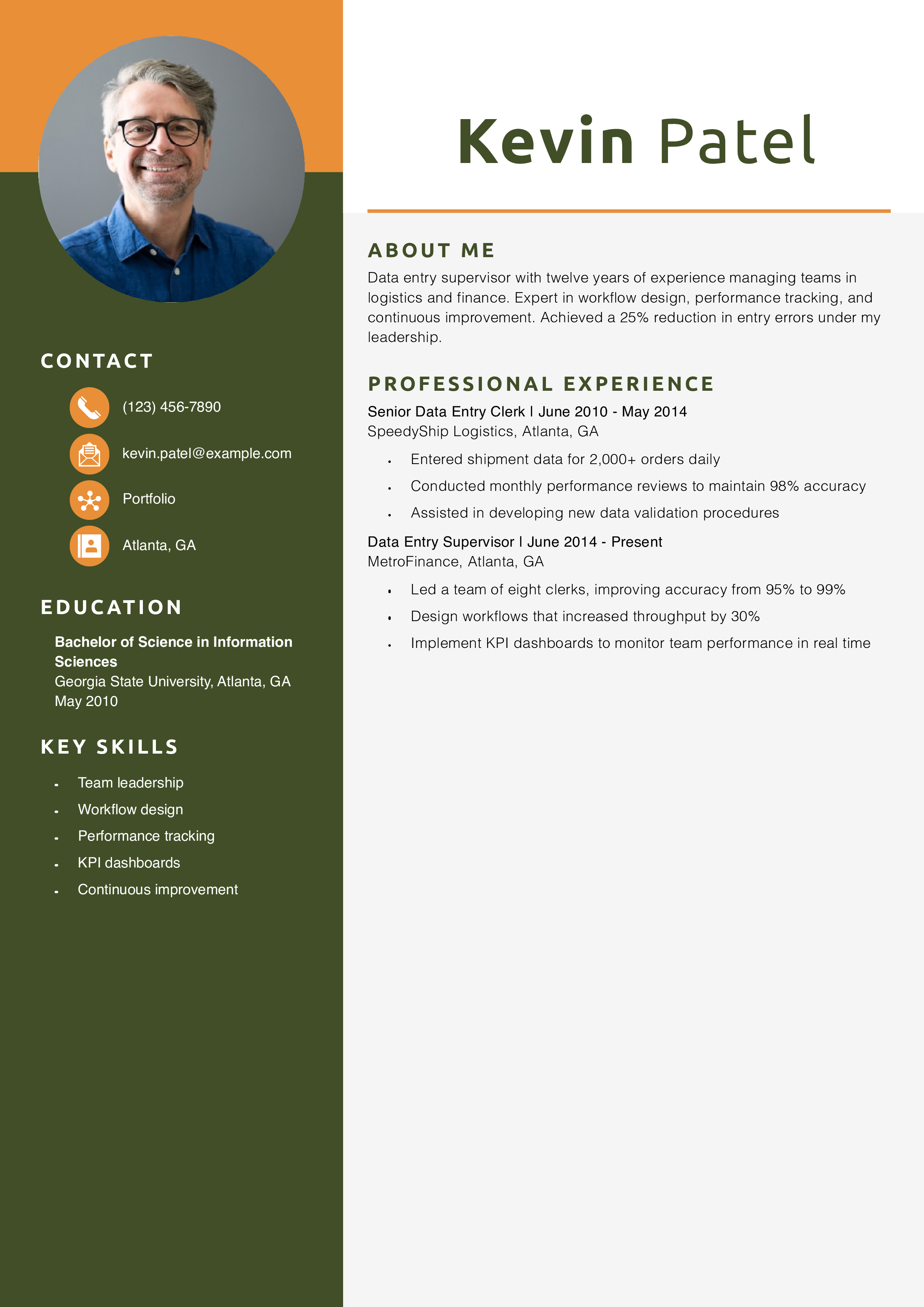 Data Entry Supervisor Resume Example