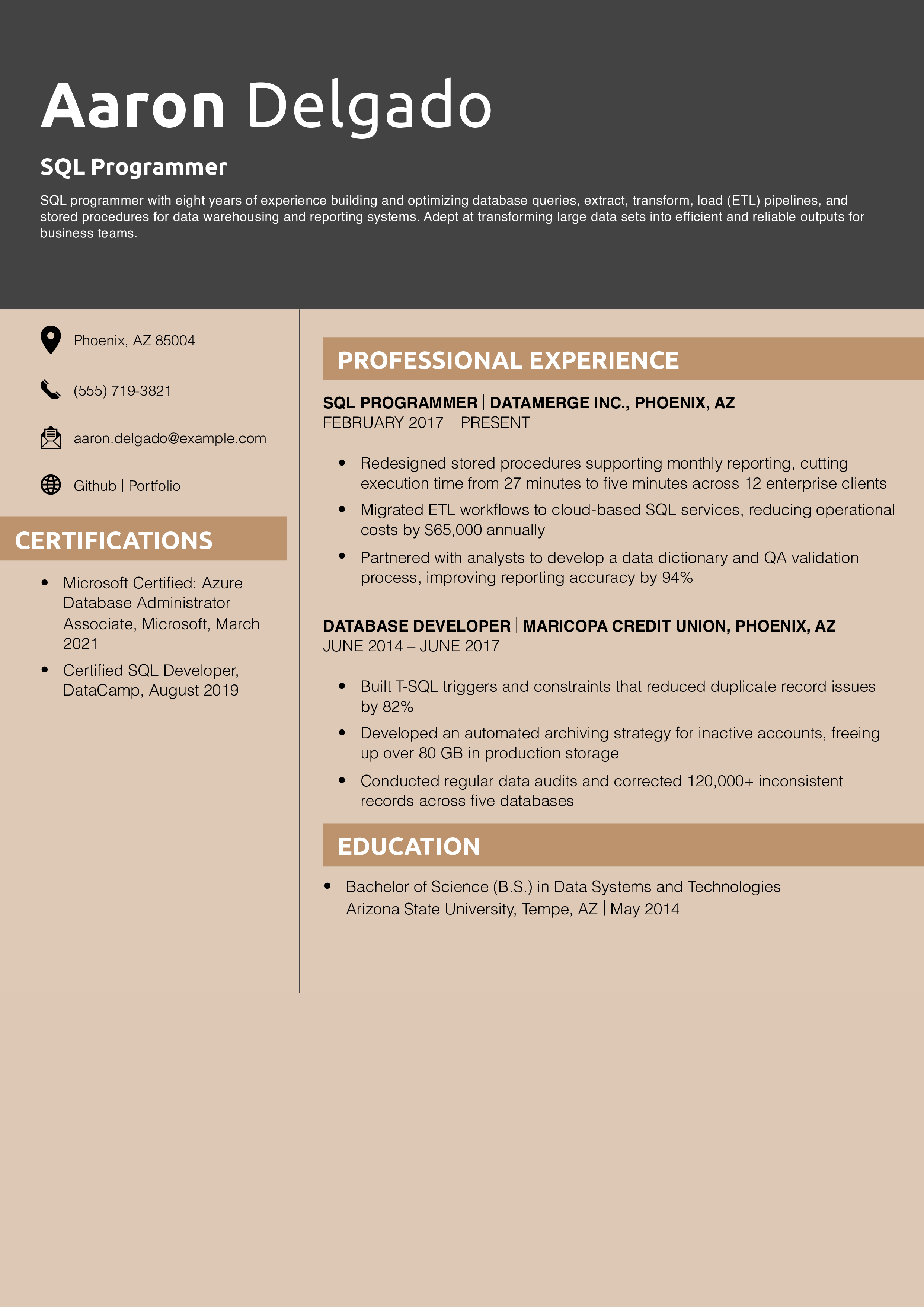 SQL Programmer Resume Example