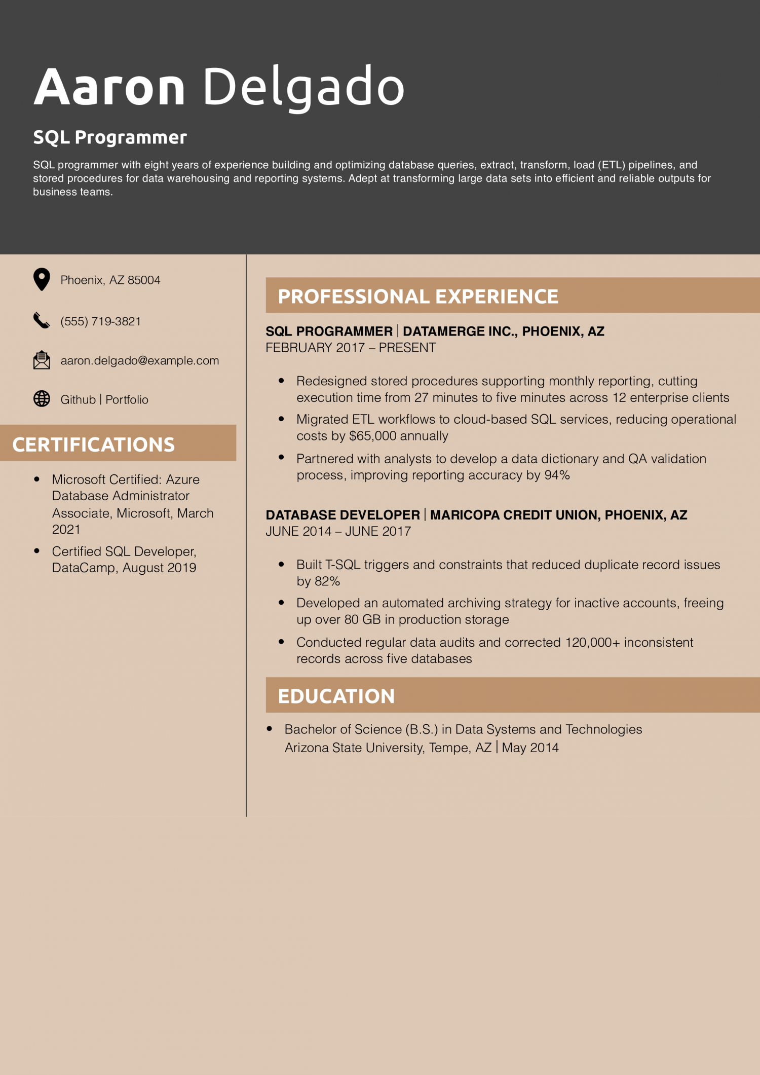 SQL Programmer Resume Example