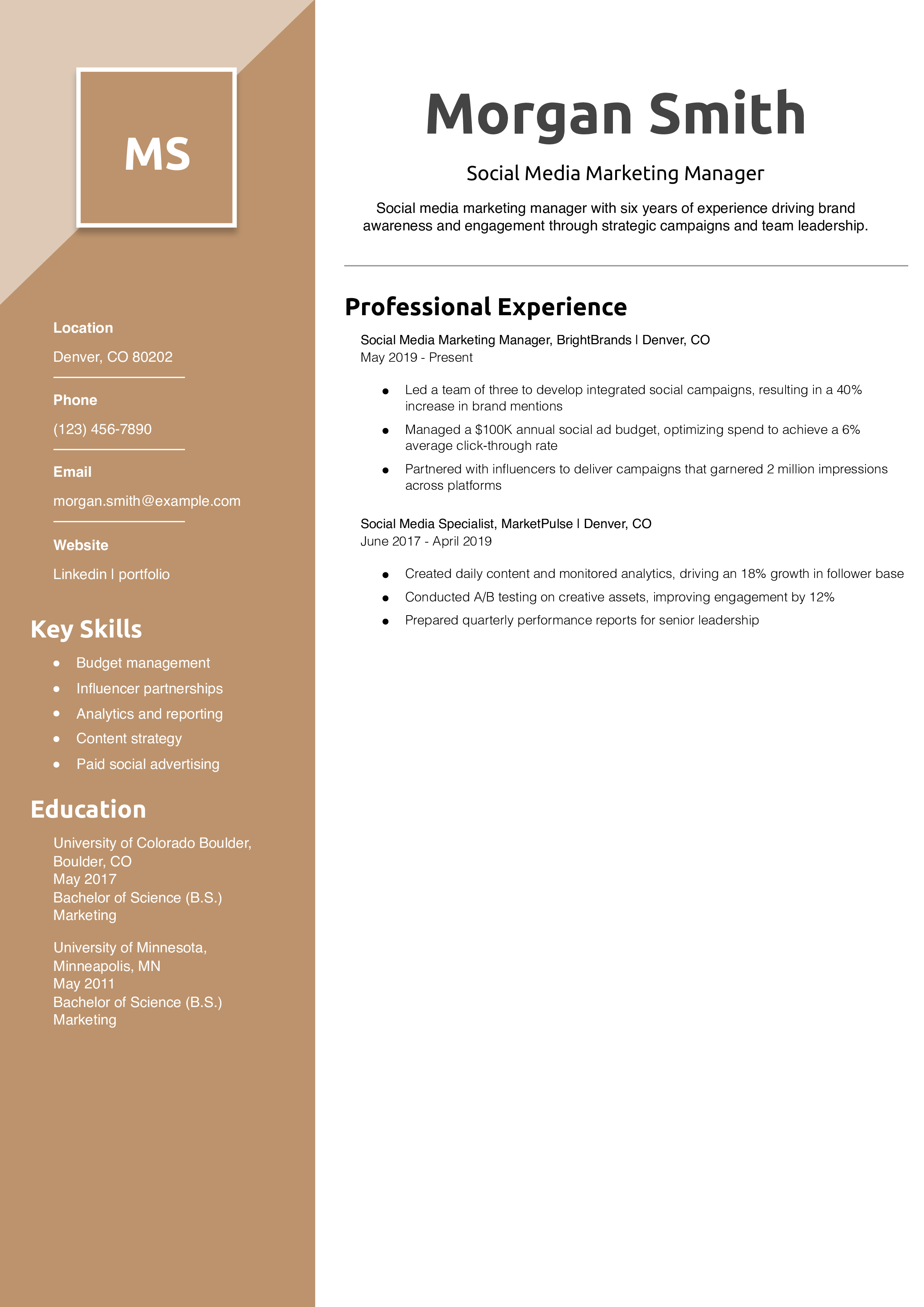 Social Media Marketing Manager Resume Example
