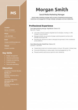 Social Media Marketing Manager Resume Example
