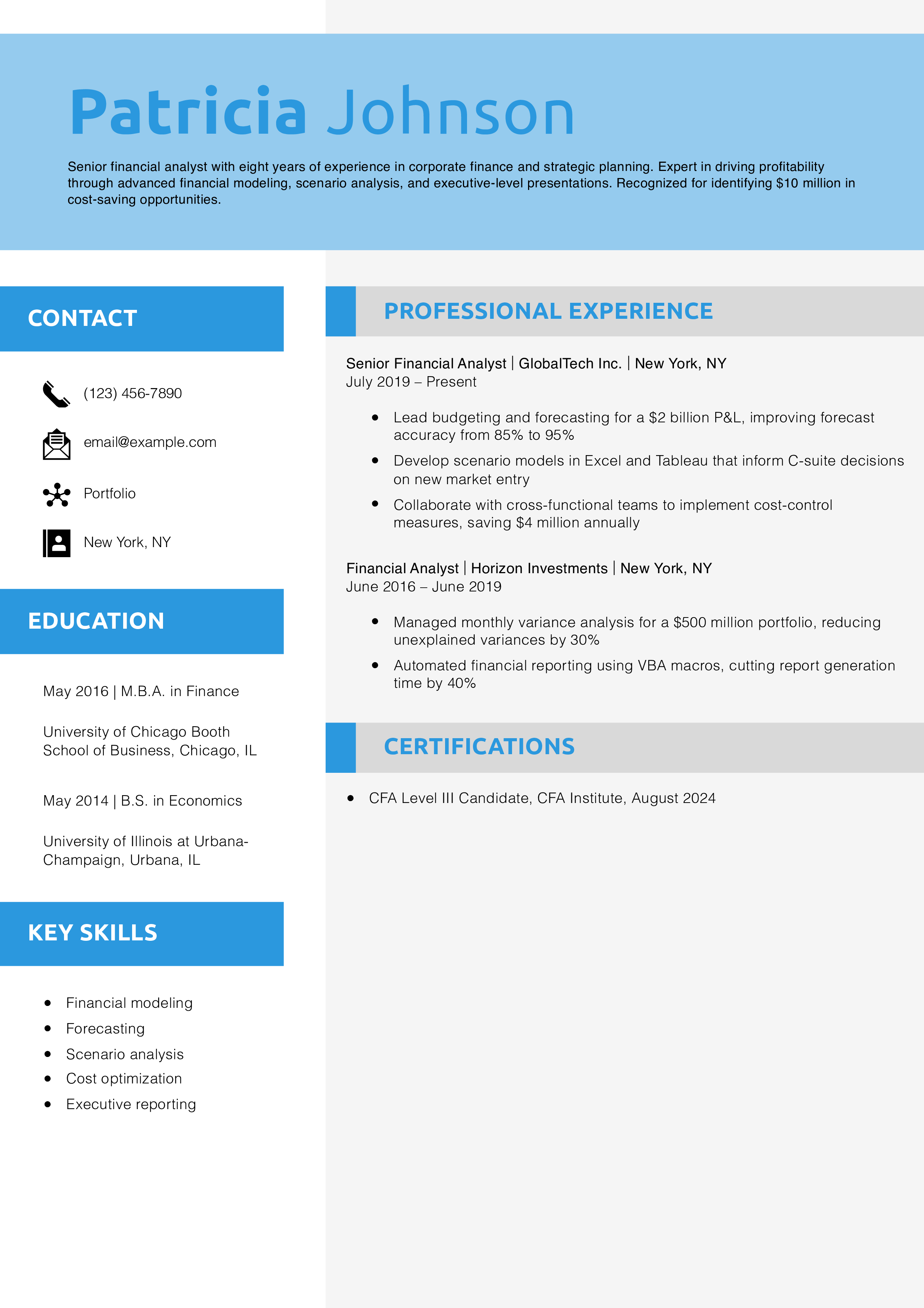 Senior Financial Analyst Resume Example