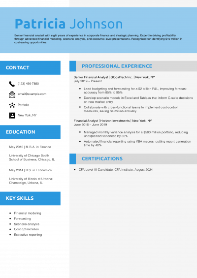 Senior Financial Analyst Resume Example