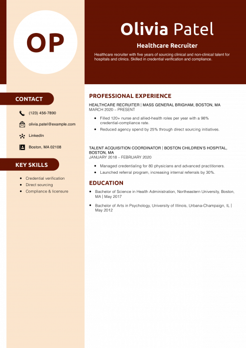 Healthcare Recruiter Resume Example