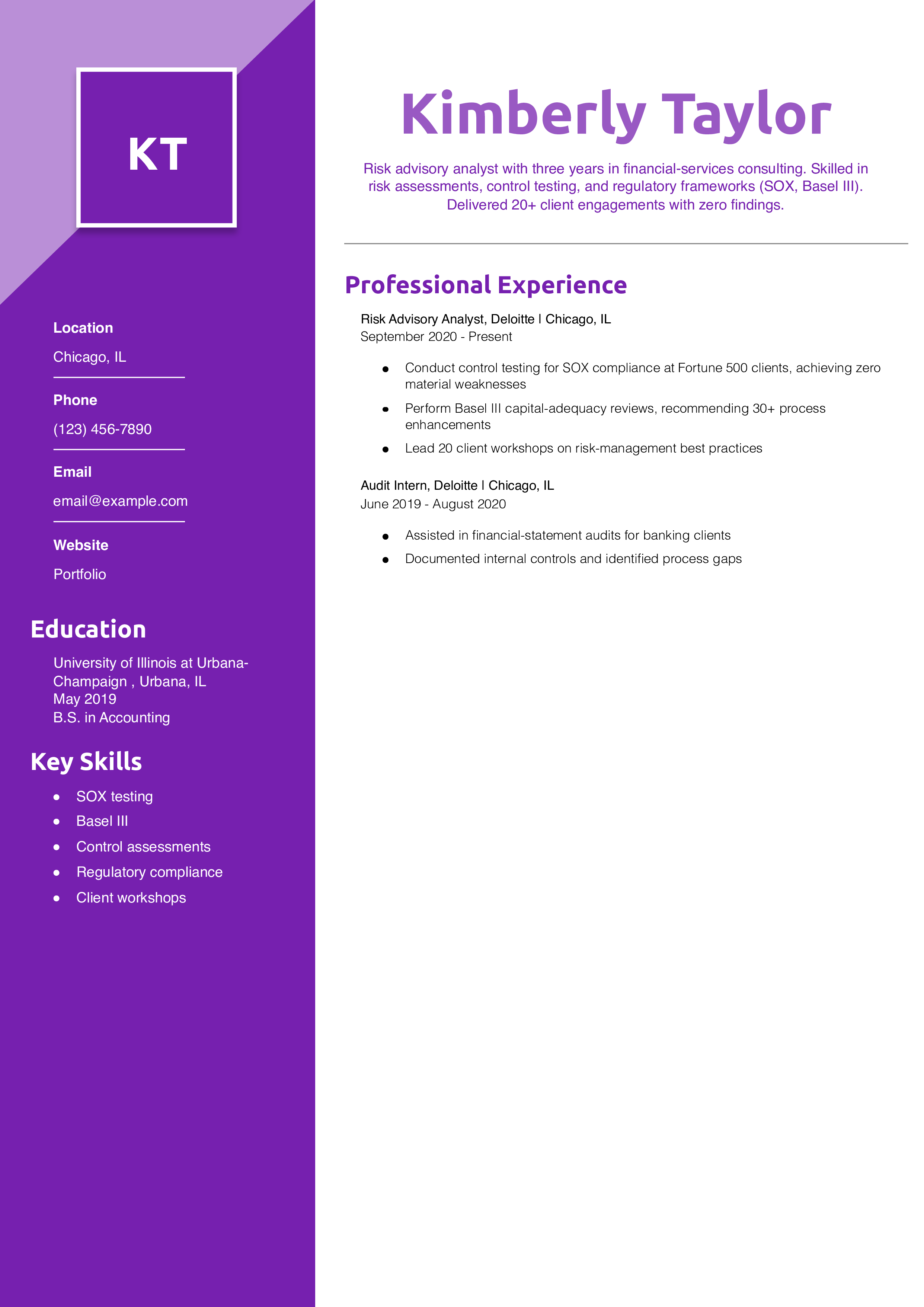 Risk Advisory Analyst Resume Example