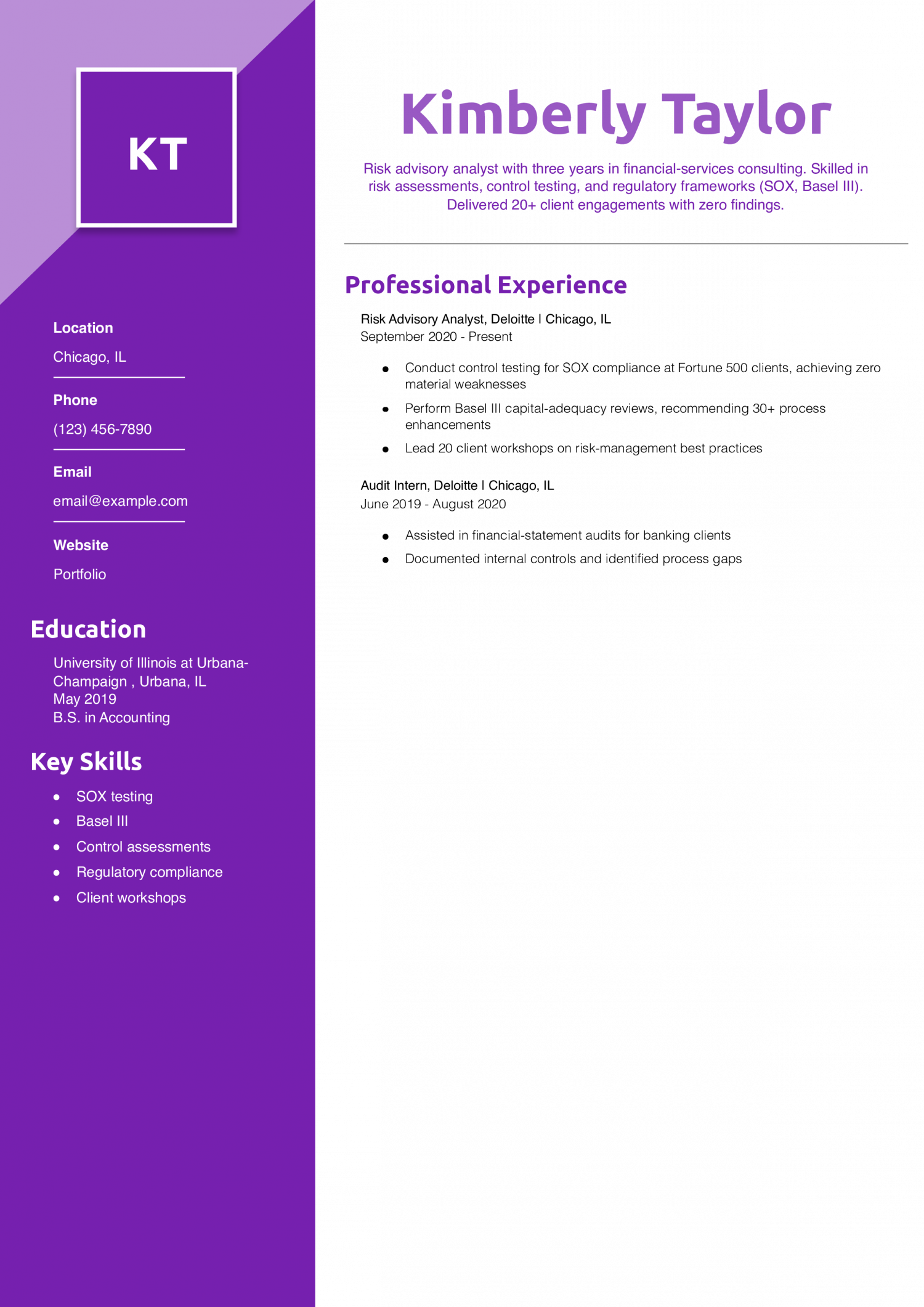 Risk Advisory Analyst Resume Example