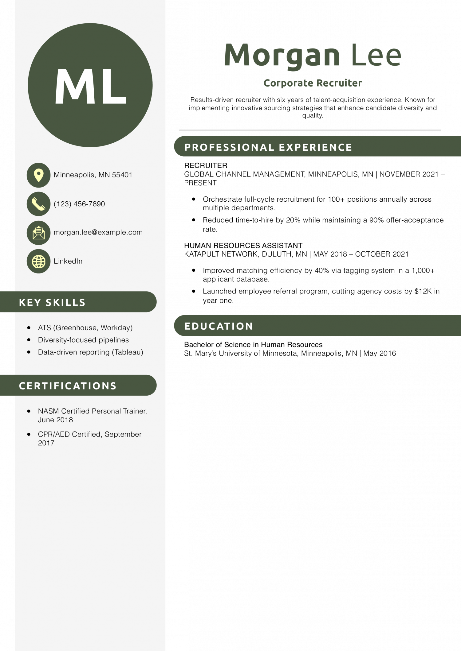 Corporate Recruiter Resume Example