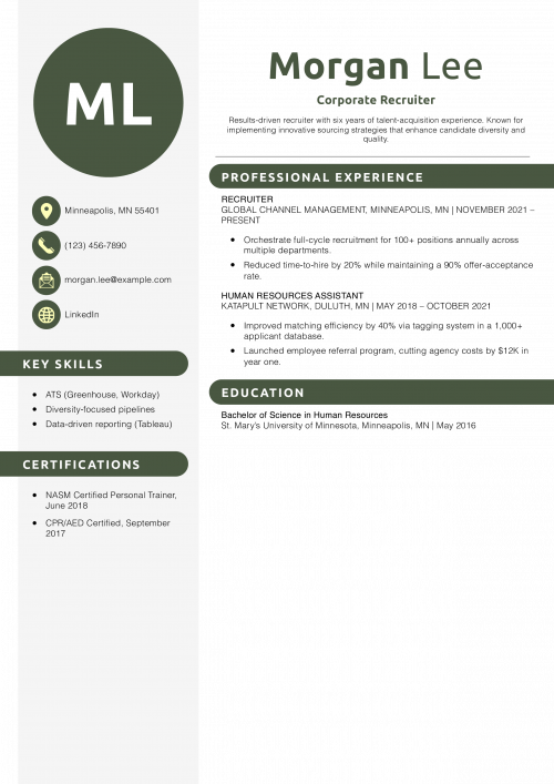Corporate Recruiter Resume Example