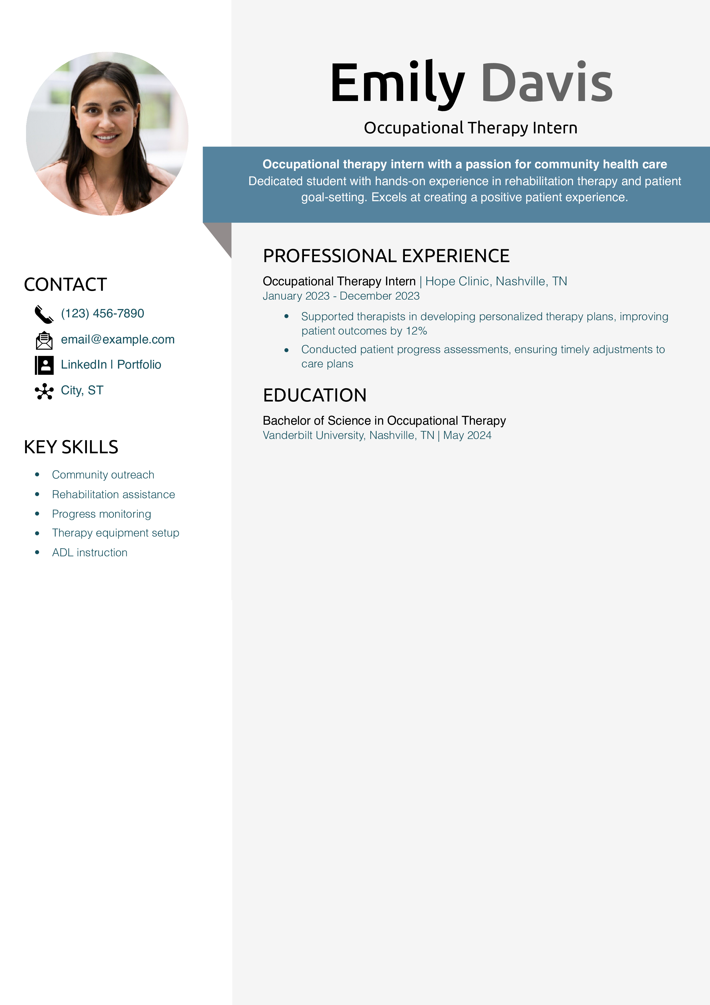 Occupational Therapy Intern Resume
