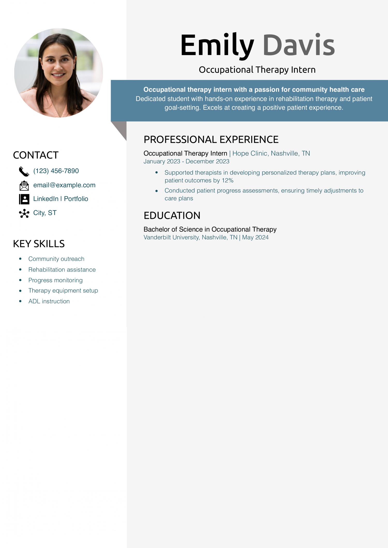 Occupational Therapy Intern Resume