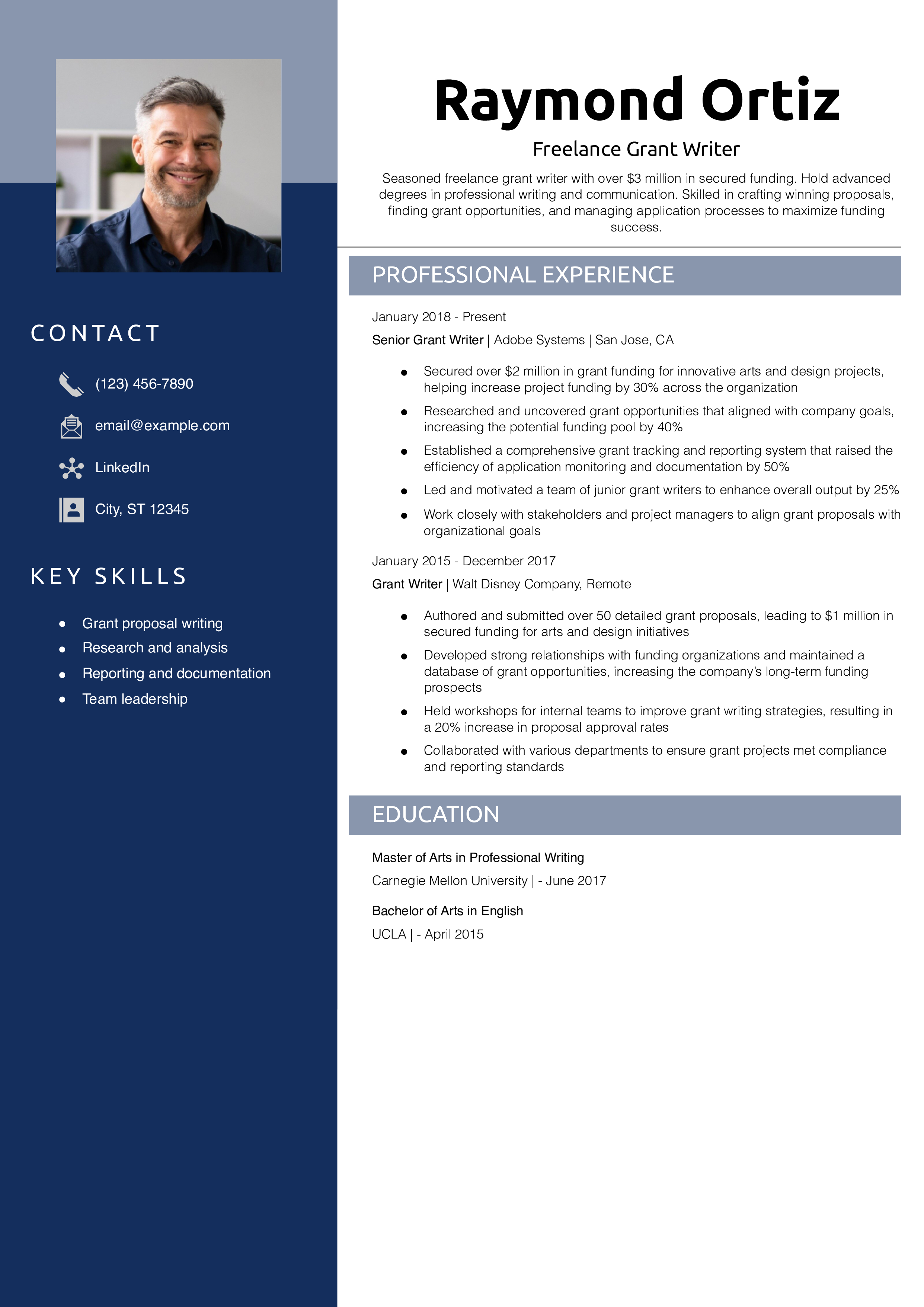 Freelance Grant Writer Resume Example