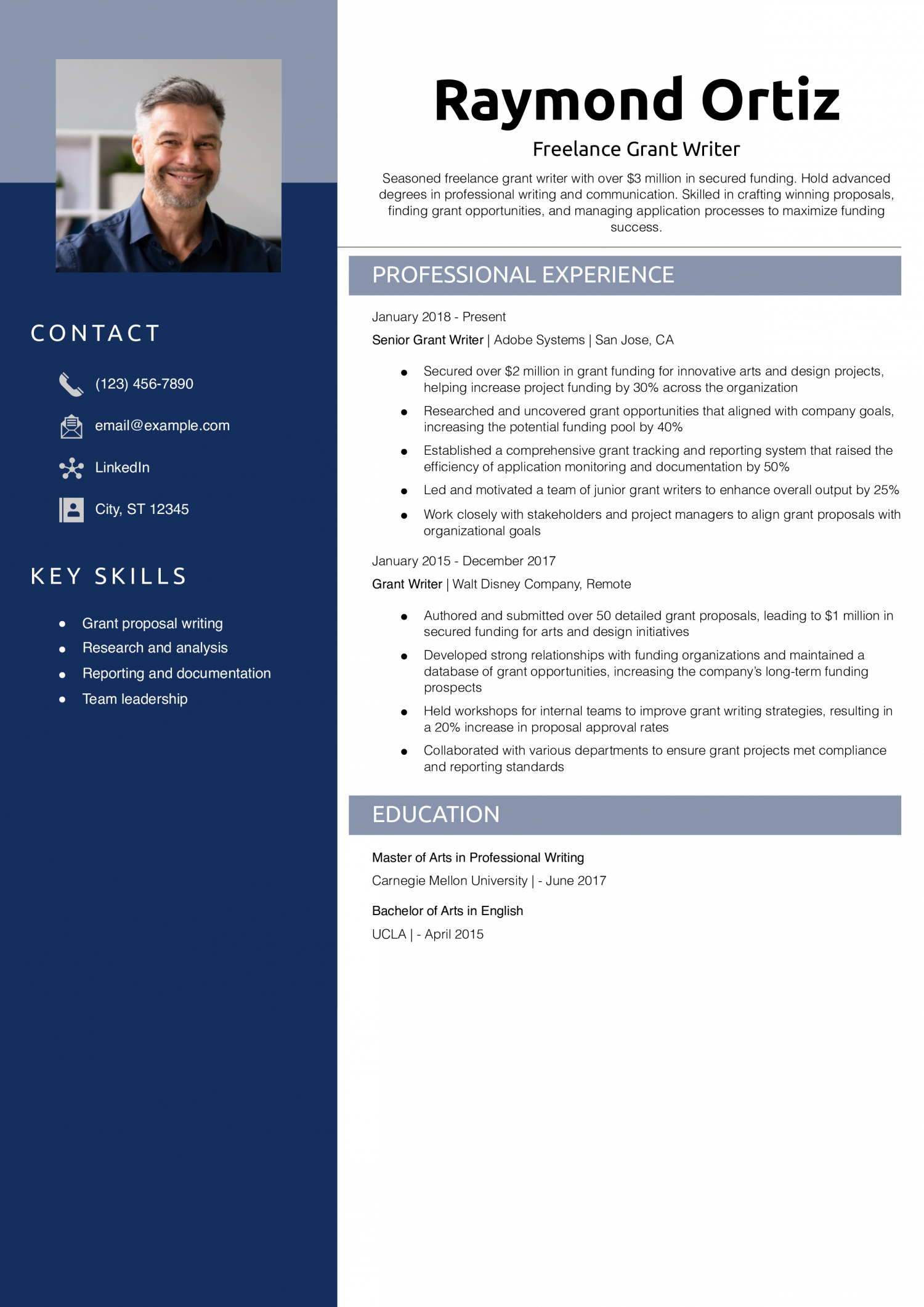 Freelance Grant Writer Resume Example
