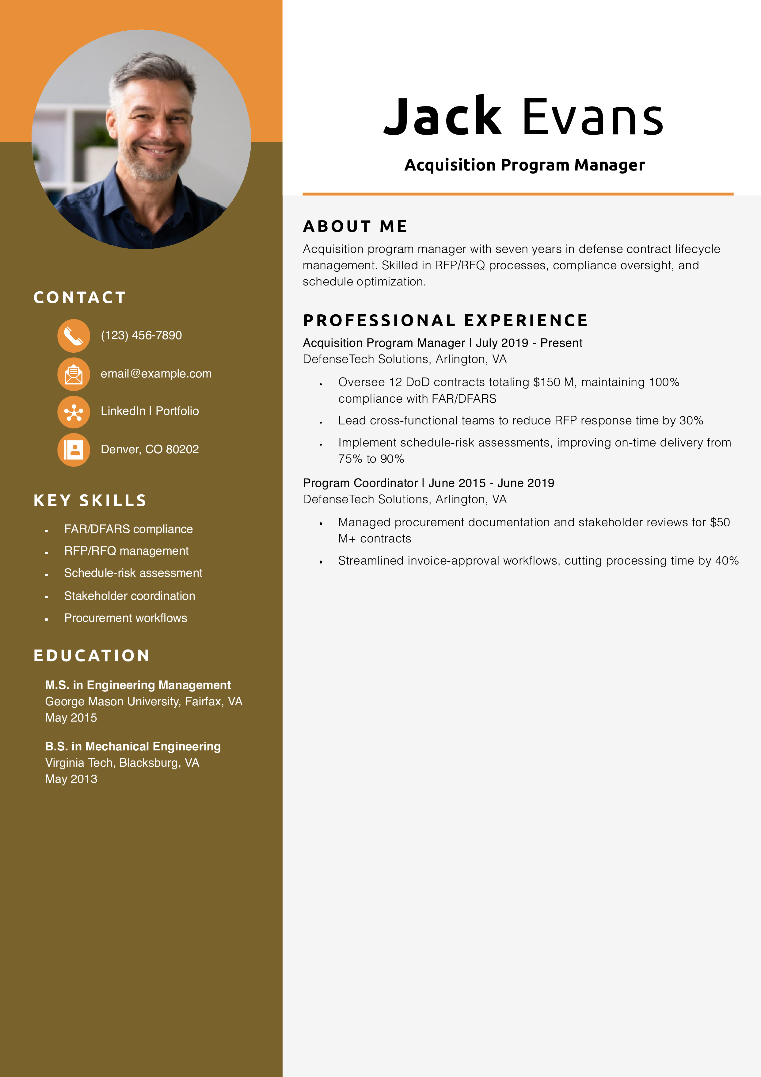 Acquisition Program Manager Resume Example