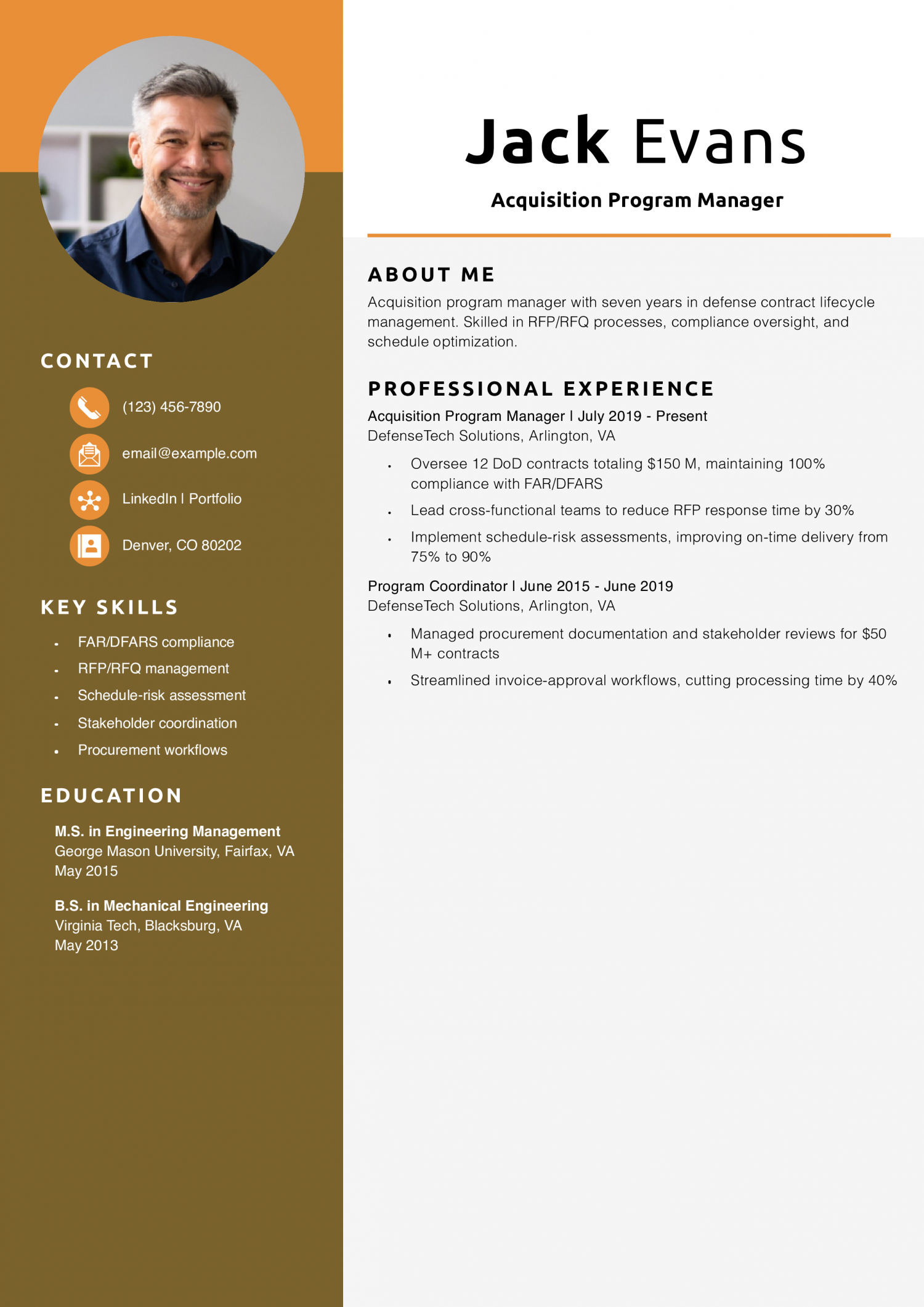 Acquisition Program Manager Resume Example