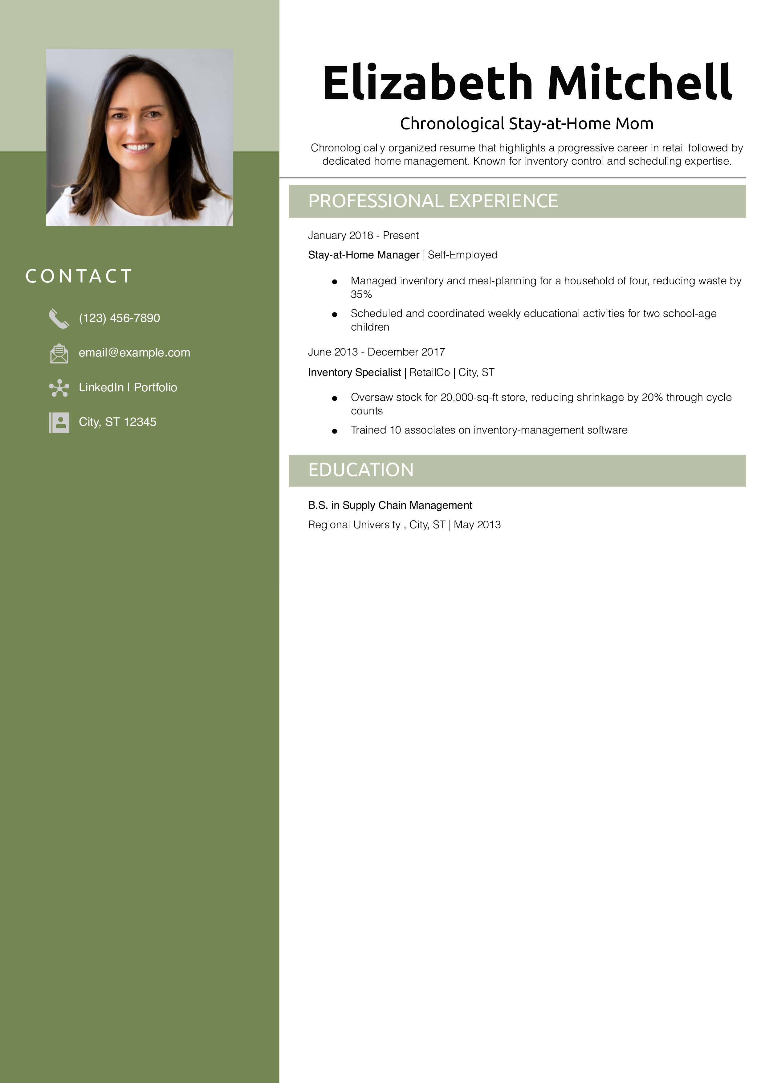 Chronological Stay-at-Home Mom Resume Example
